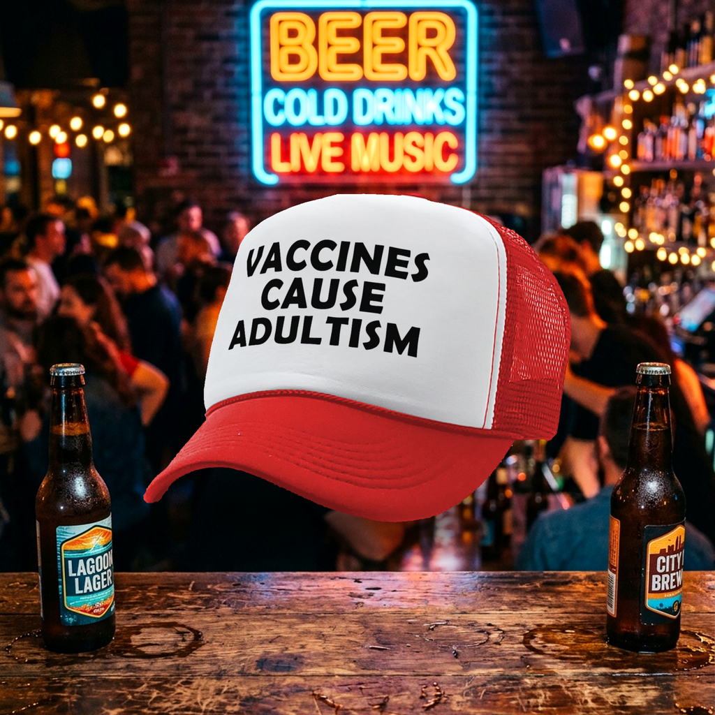VACCINES CAUSE ADULTISM - Five Panel Retro Style TRUCKER Cap