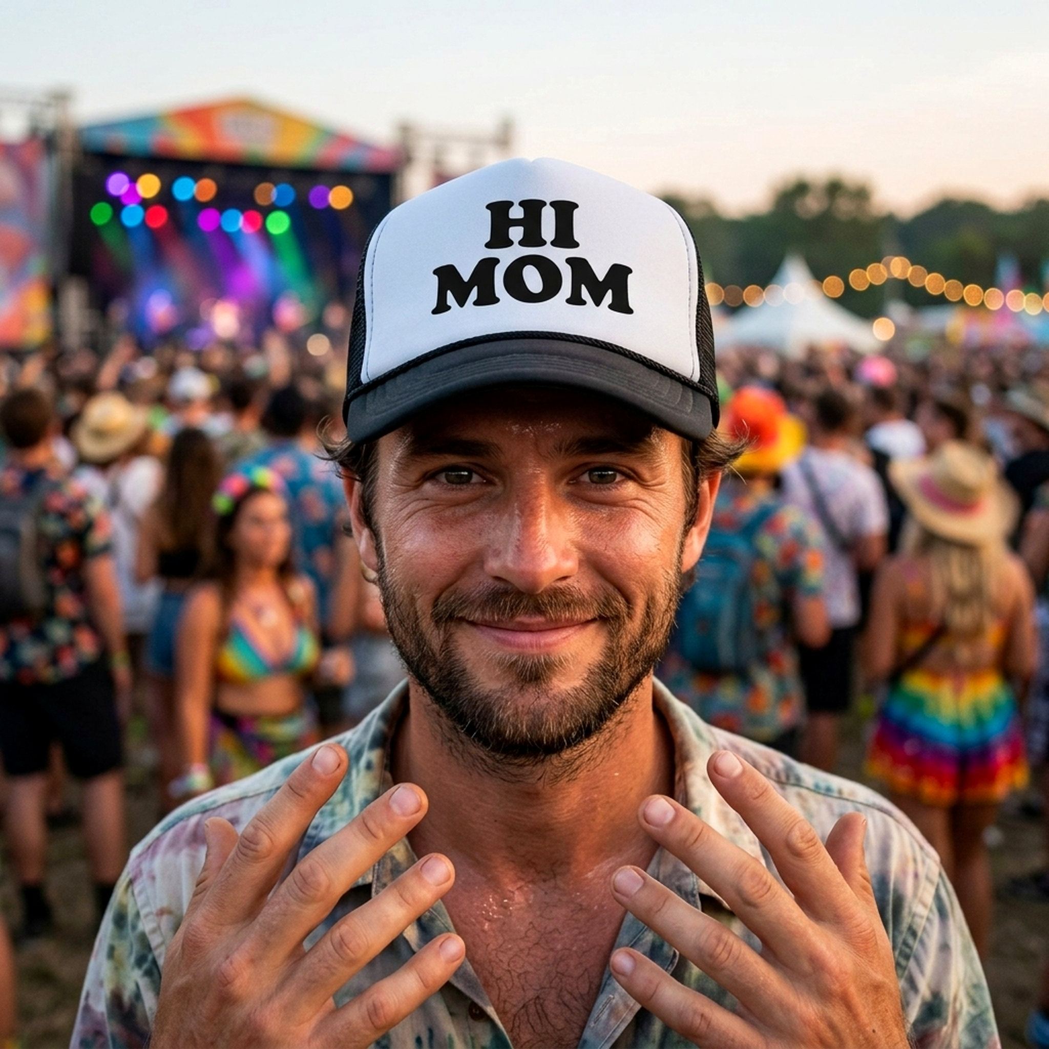 HI MOM - Five Panel Retro Style TRUCKER Cap