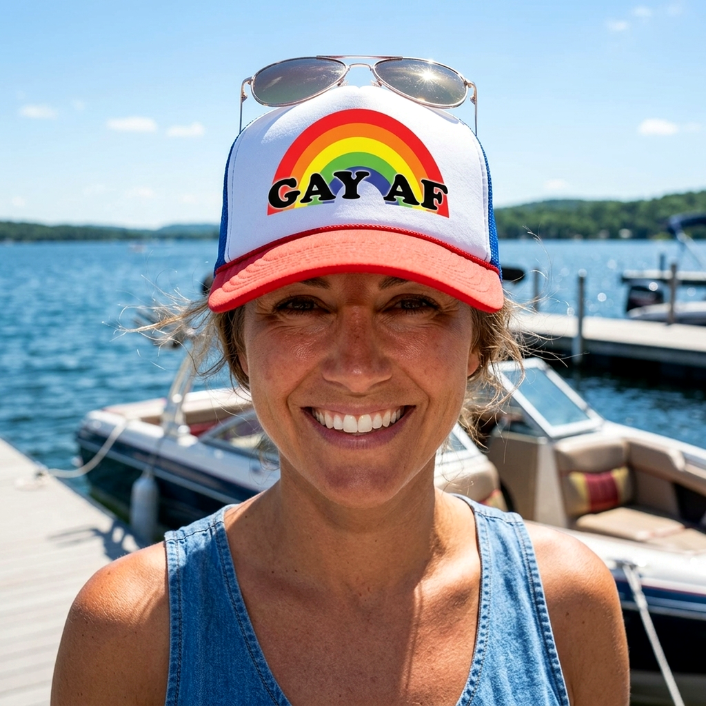 GAY AF - Five Panel Retro Style TRUCKER Cap