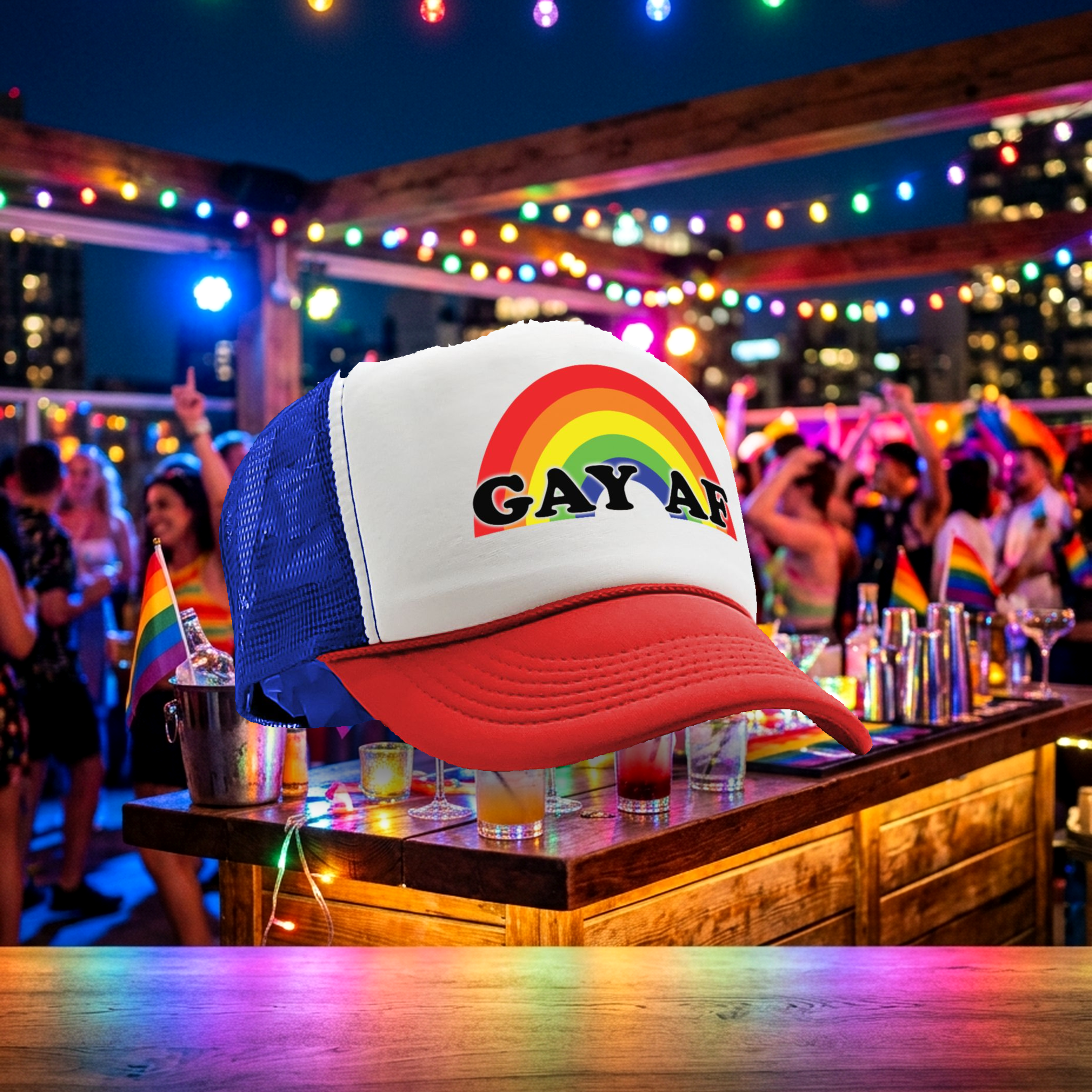 GAY AF - Five Panel Retro Style TRUCKER Cap
