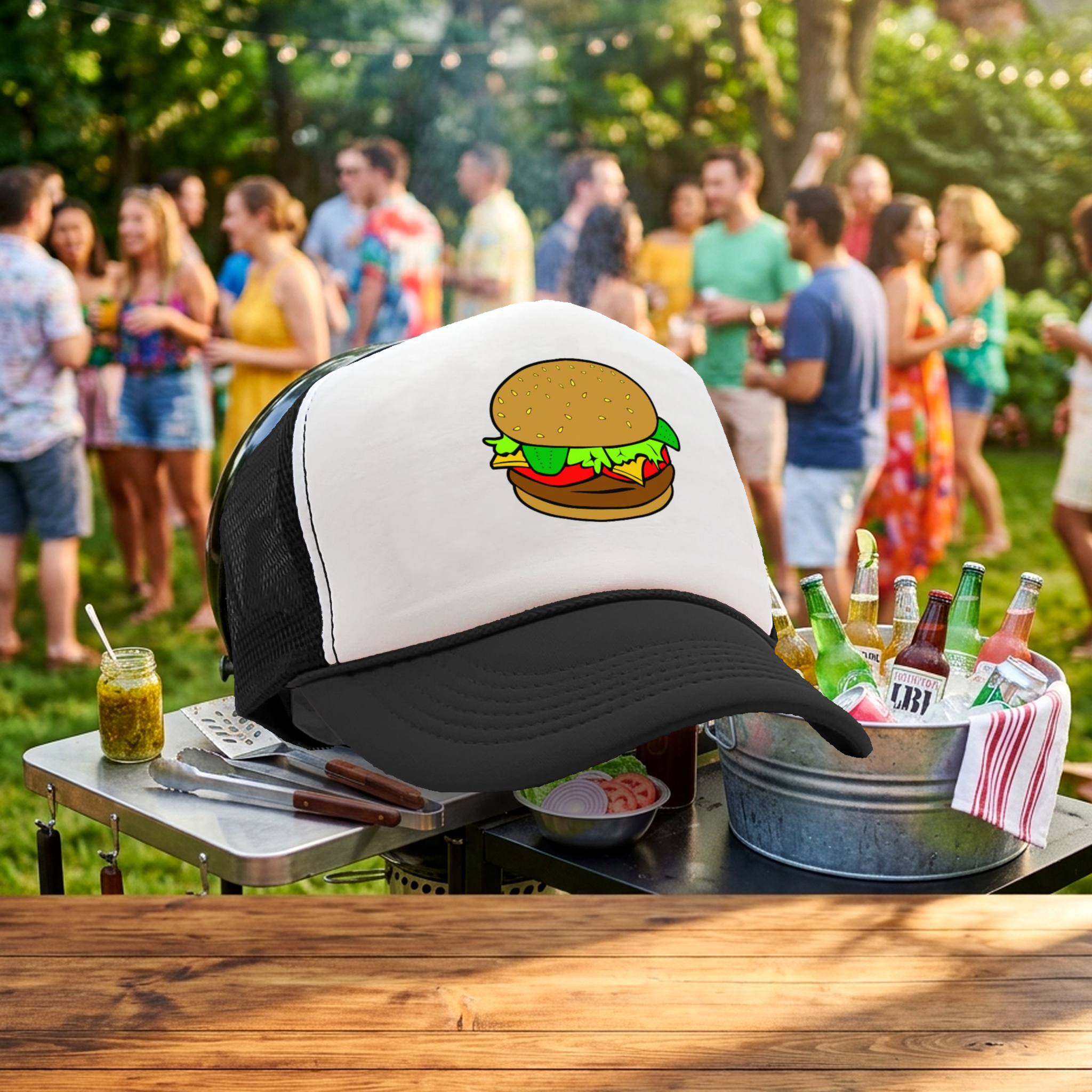 HAMBURGER - Five Panel Retro Style TRUCKER Cap