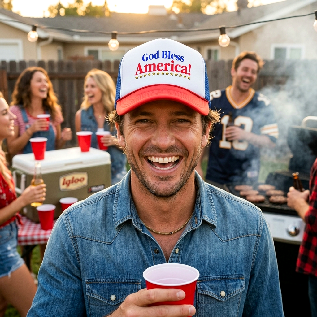 GOD BLESS AMERICA - Five Panel Retro Style TRUCKER Cap