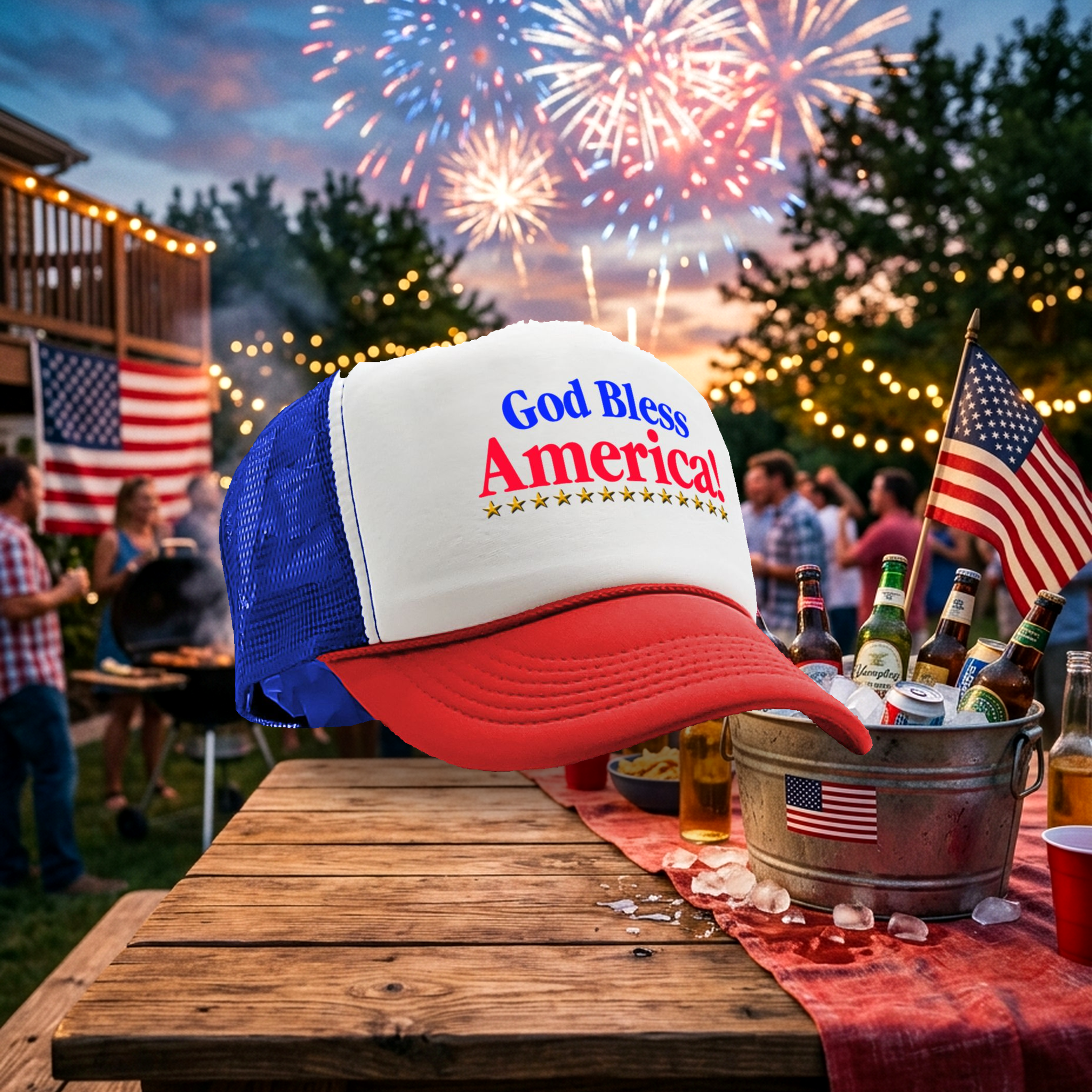 GOD BLESS AMERICA - Five Panel Retro Style TRUCKER Cap