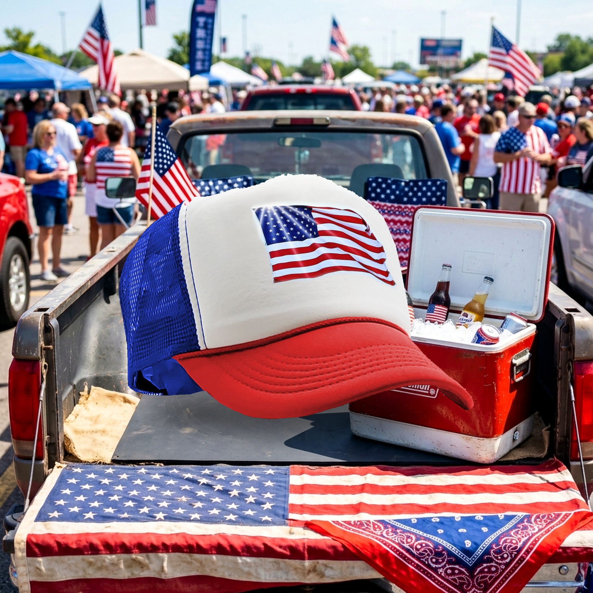 USA FLAG - Five Panel Retro Style TRUCKER Cap