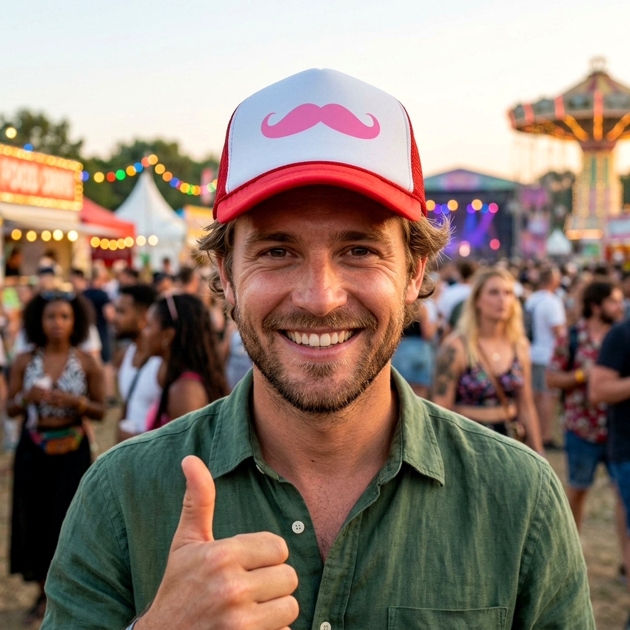 PINK MUSTACHE - Five Panel Retro Style TRUCKER Cap