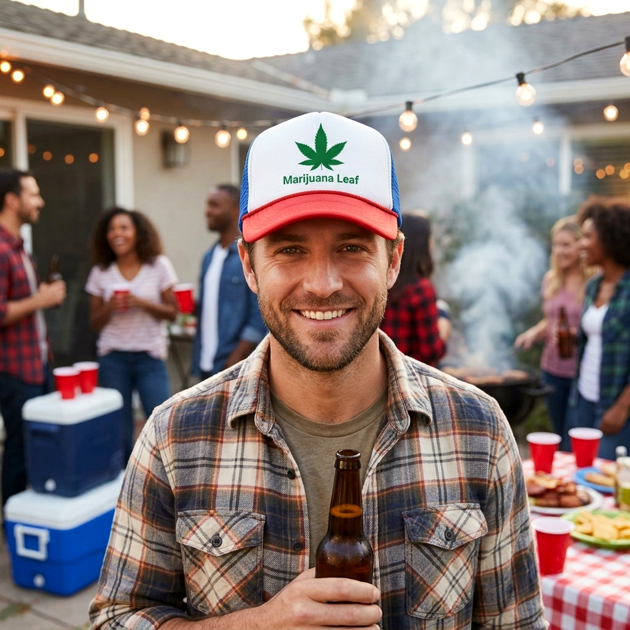 MARIJUANA LEAF - Five Panel Retro Style TRUCKER Cap