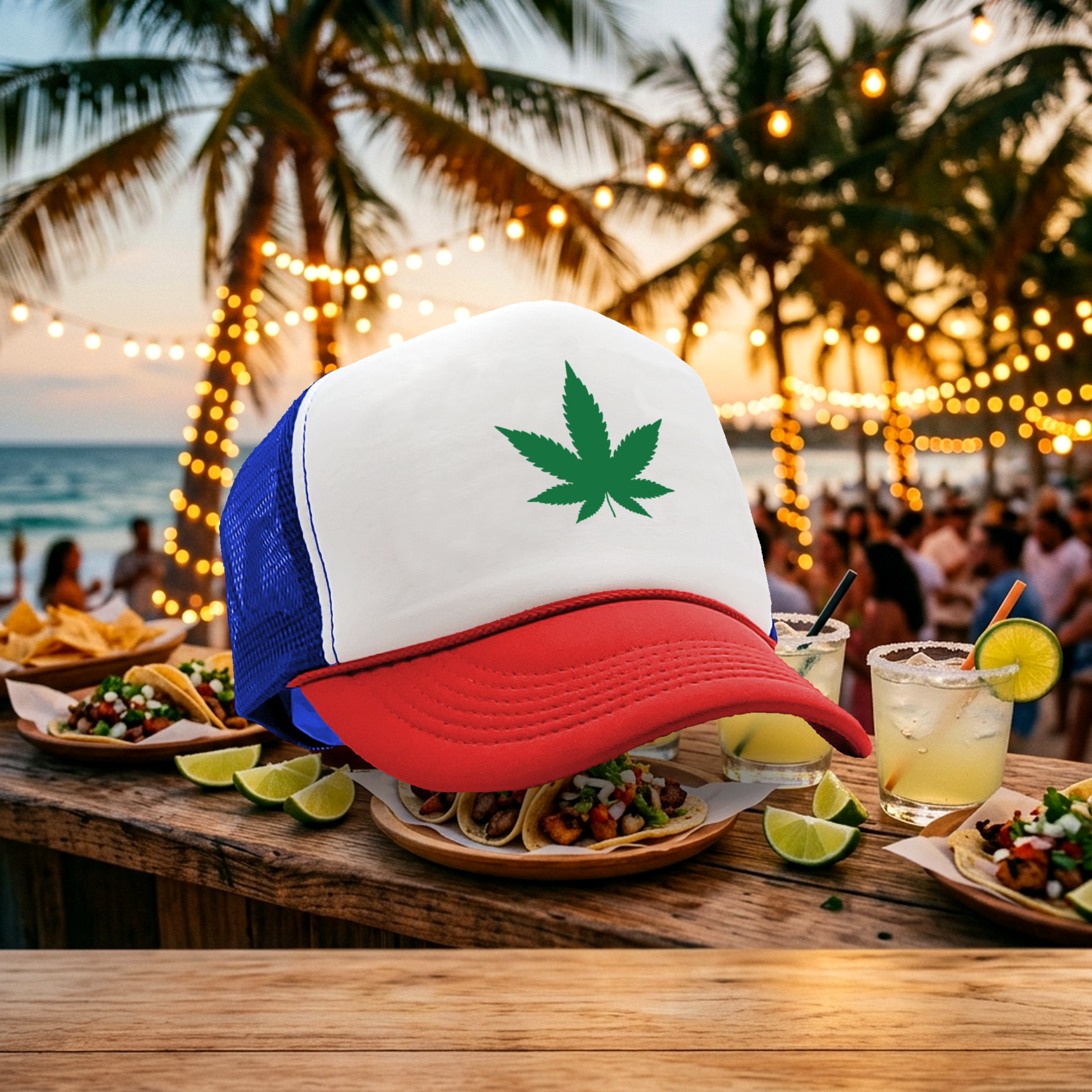 MARIJUANA LEAF - Five Panel Retro Style TRUCKER Cap
