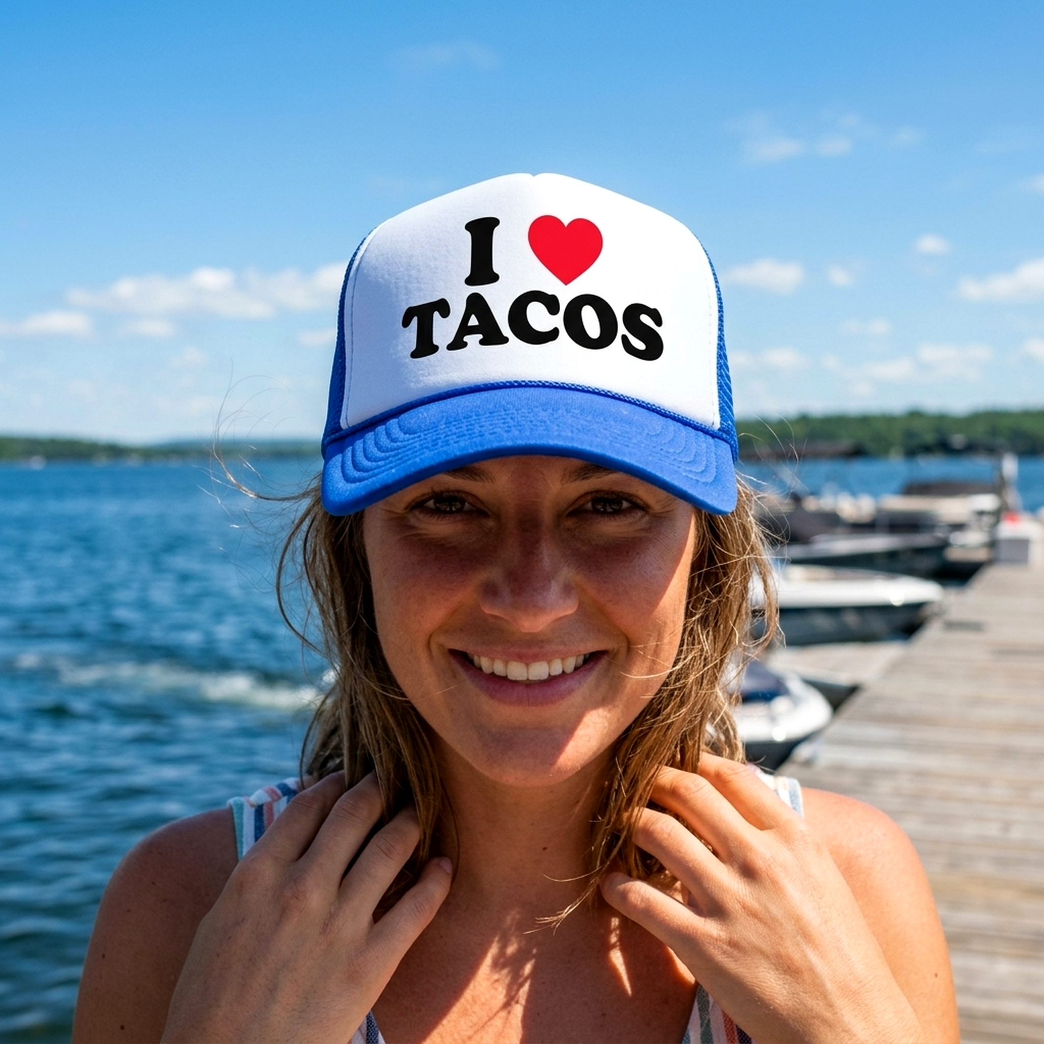 I LOVE TACOS - heart - Five Panel Retro Style TRUCKER Cap