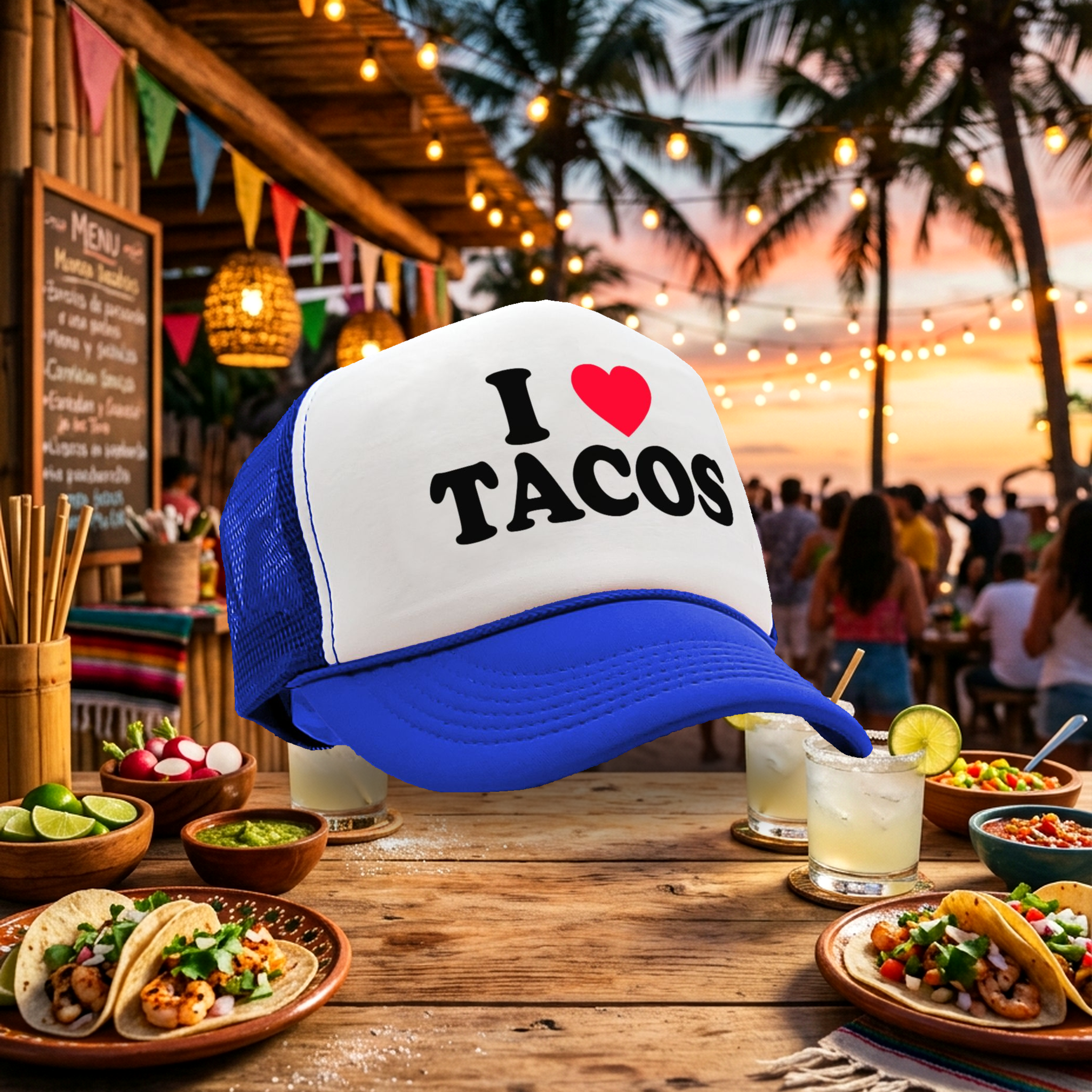 I LOVE TACOS - heart - Five Panel Retro Style TRUCKER Cap