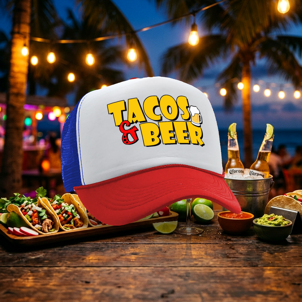 TACOS & BEER - Five Panel Retro Style TRUCKER Cap