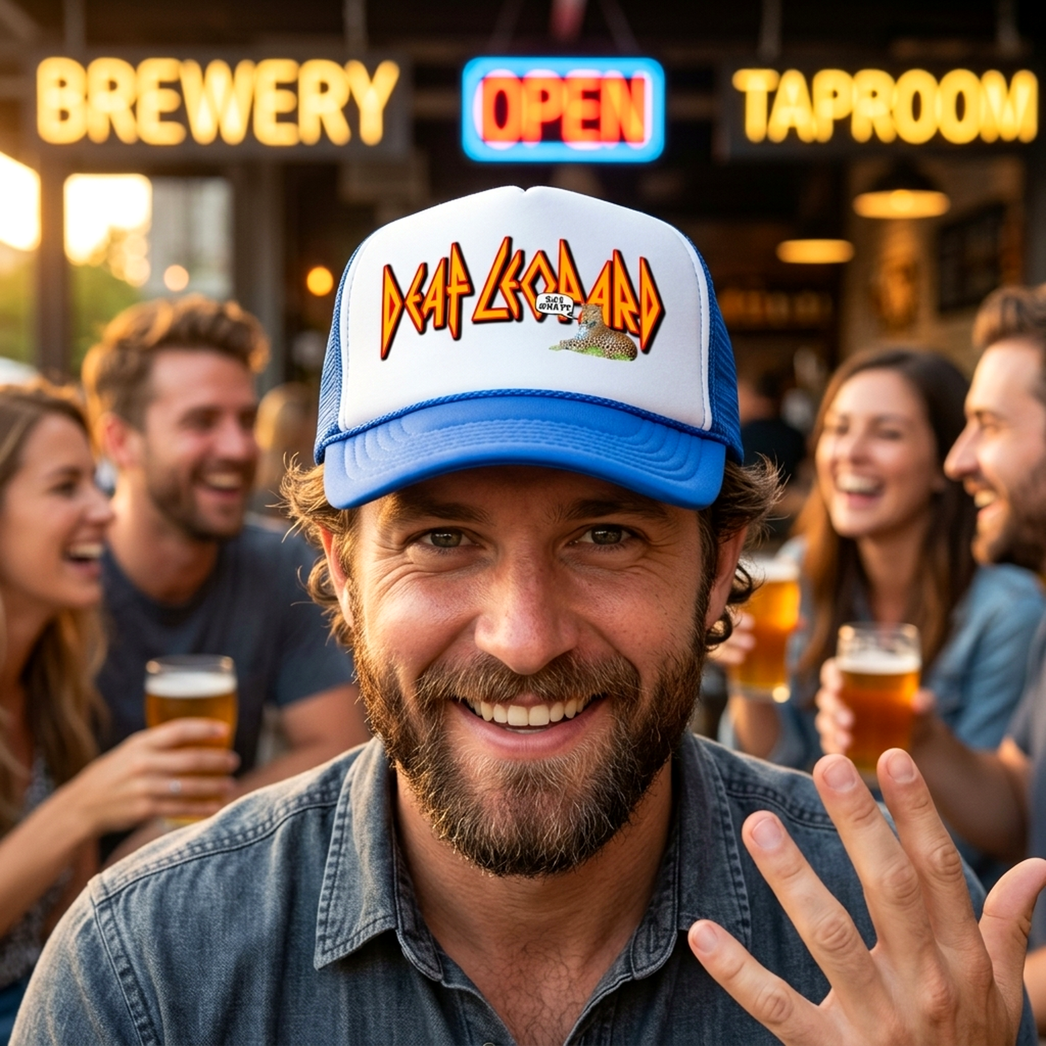 DEAF LEOPARD - Rock Band Parody - Five Panel Retro Style TRUCKER Cap