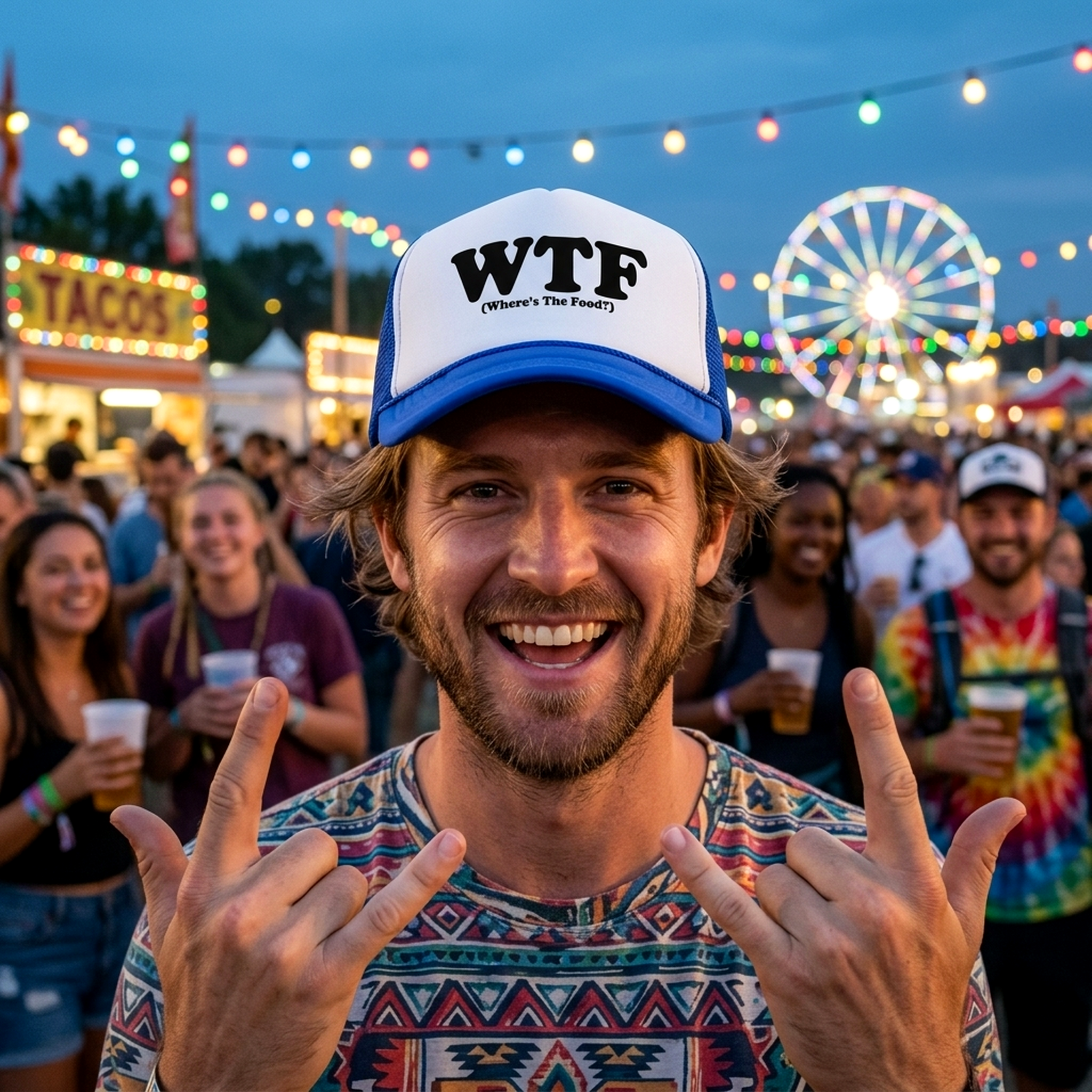 WTF - WHERES The FOOD - Five Panel Retro Style TRUCKER Cap