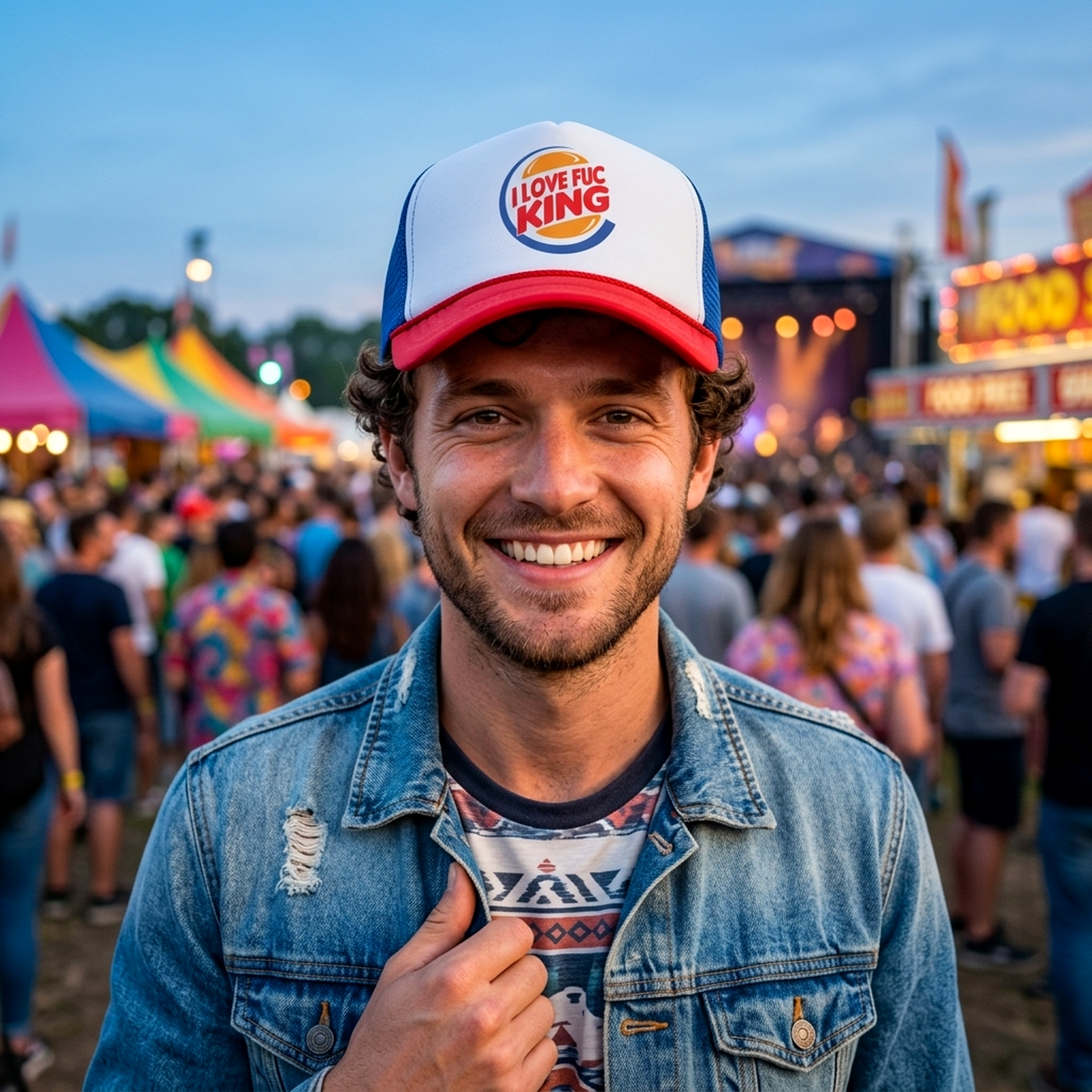 I LOVE F---ING - Burger Logo Parody - Five Panel Retro Style TRUCKER Cap