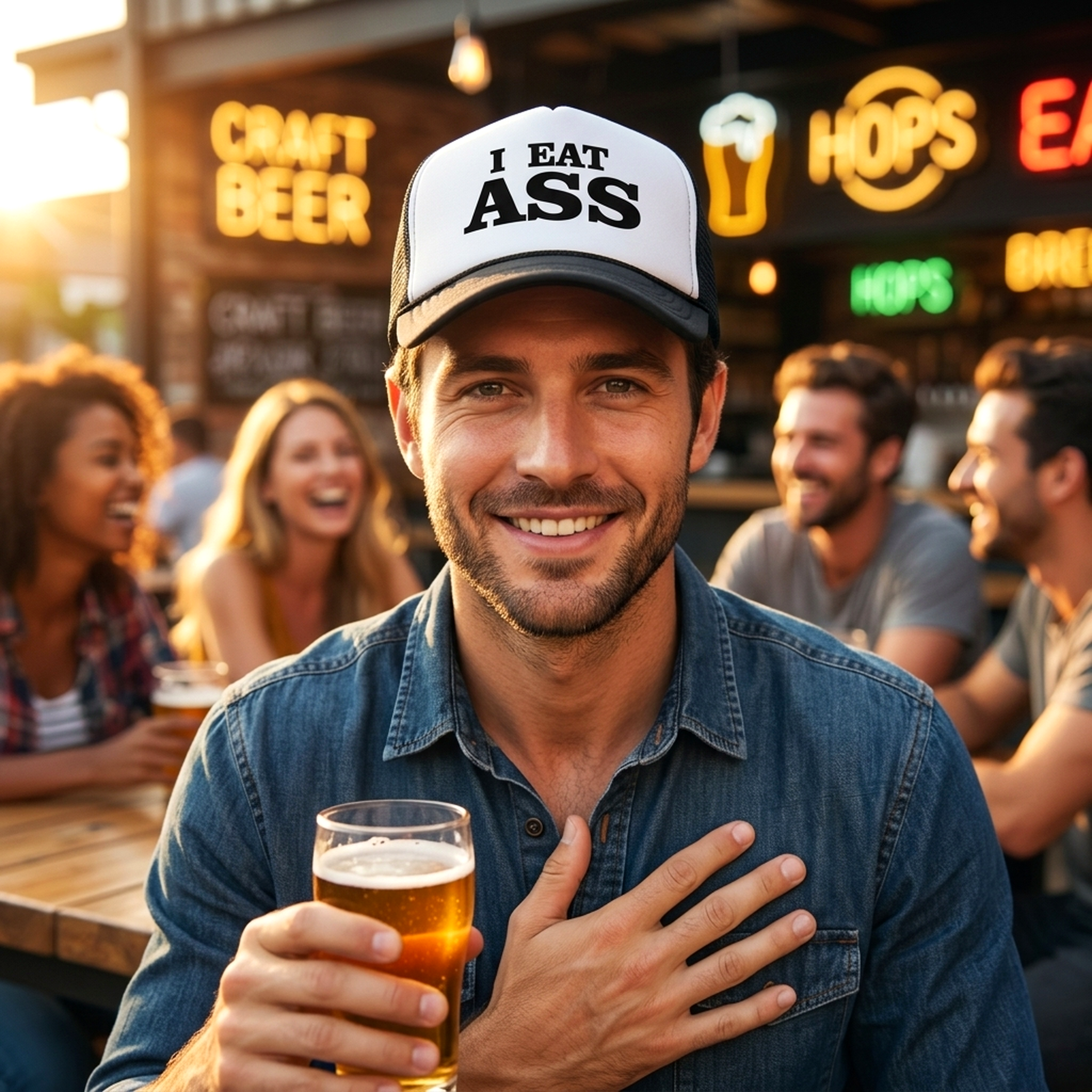 I Eat Ass - Five Panel Retro Style TRUCKER Cap