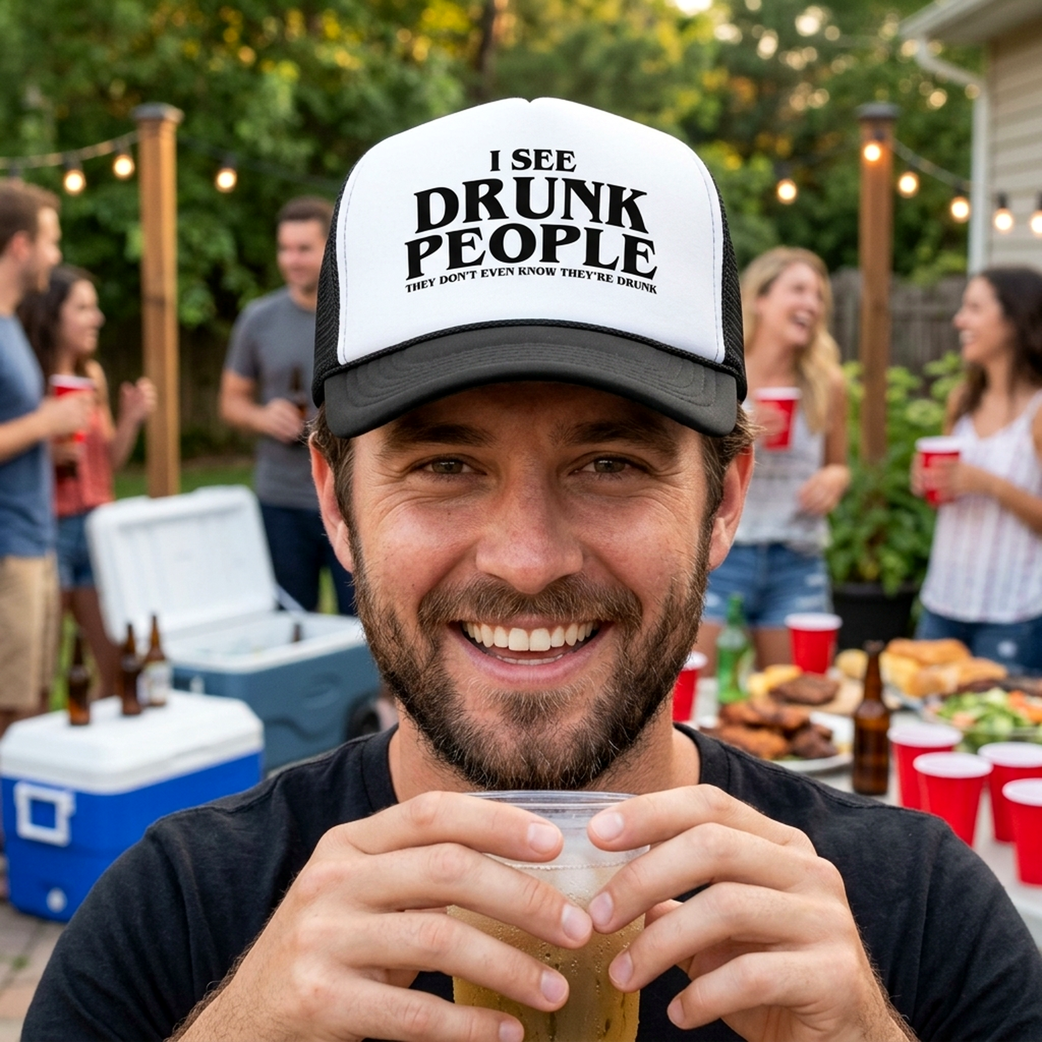 I see DRUNK PEOPLE - party club - Five Panel Retro Style TRUCKER Cap