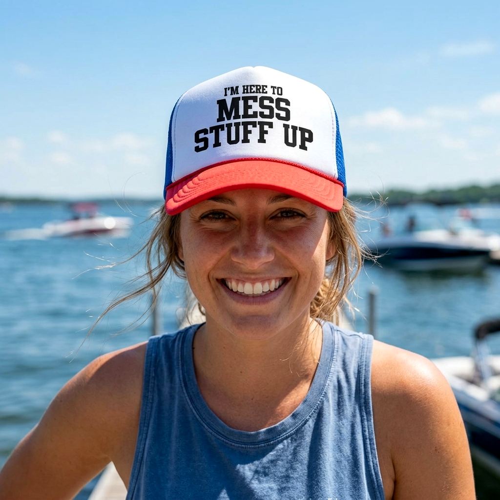 I'm Here To F--- S--- UP - Five Panel Retro Style TRUCKER Cap