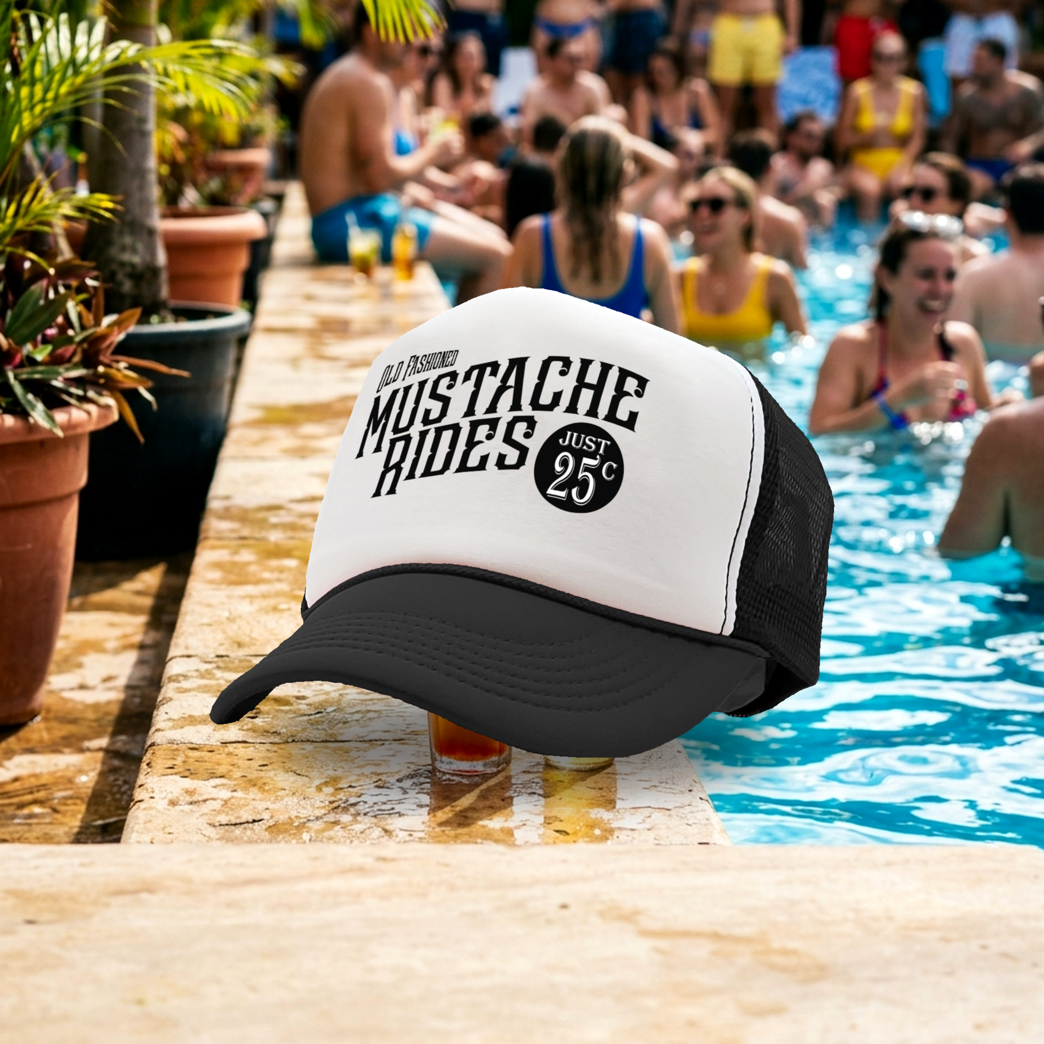 Old Fashioned MUSTACHE RIDES - Five Panel Retro Style TRUCKER Cap