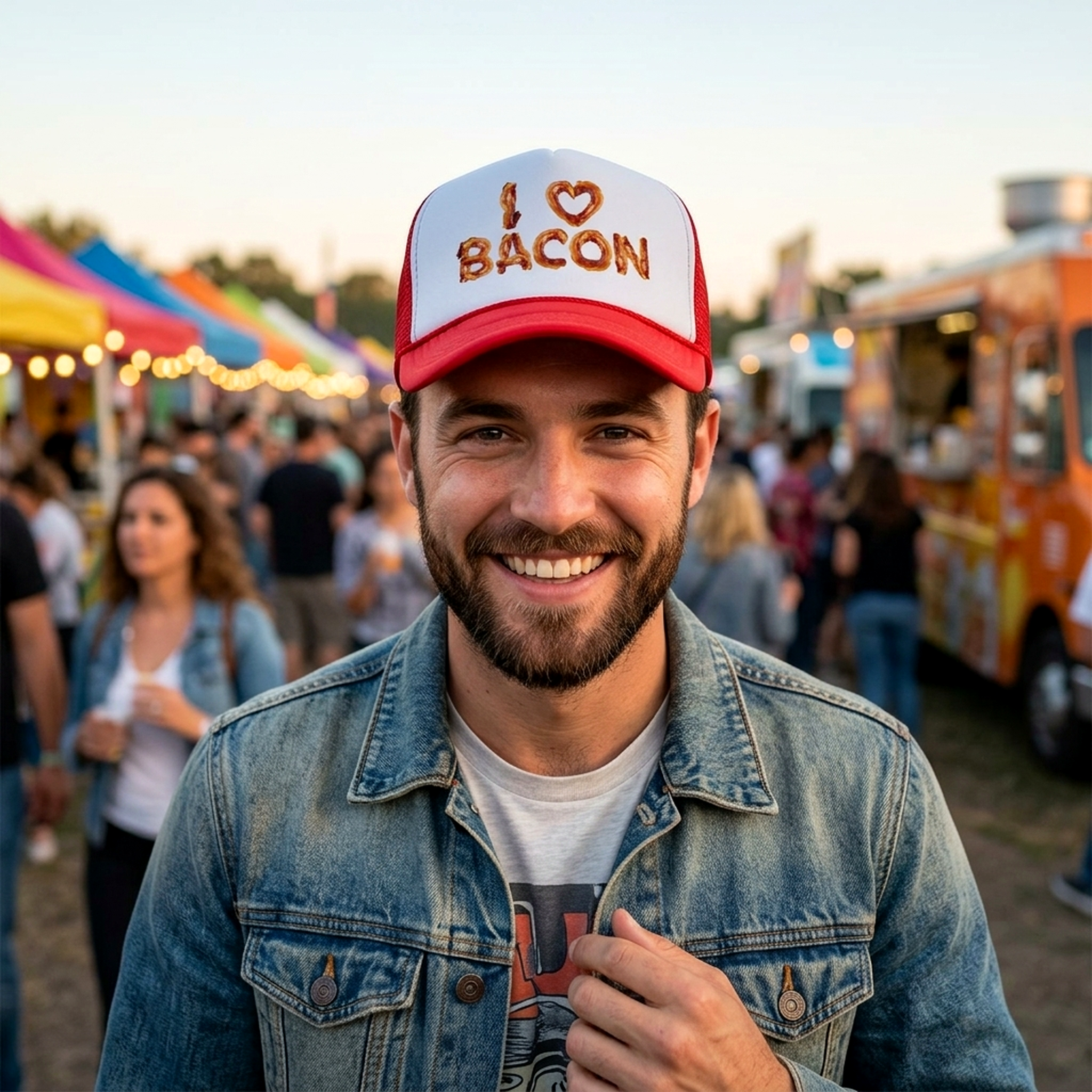 I HEART BACON - Five Panel Retro Style TRUCKER Cap