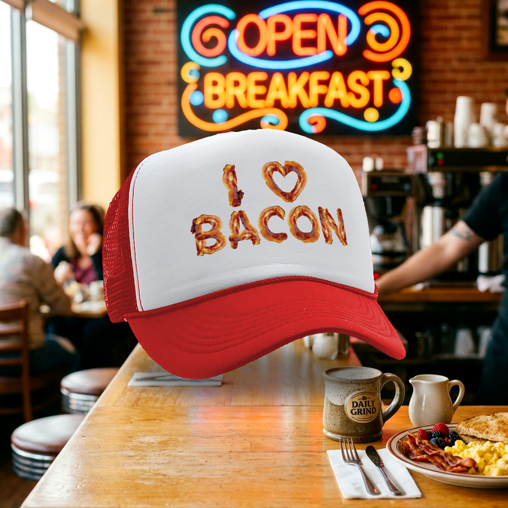 I HEART BACON - Five Panel Retro Style TRUCKER Cap