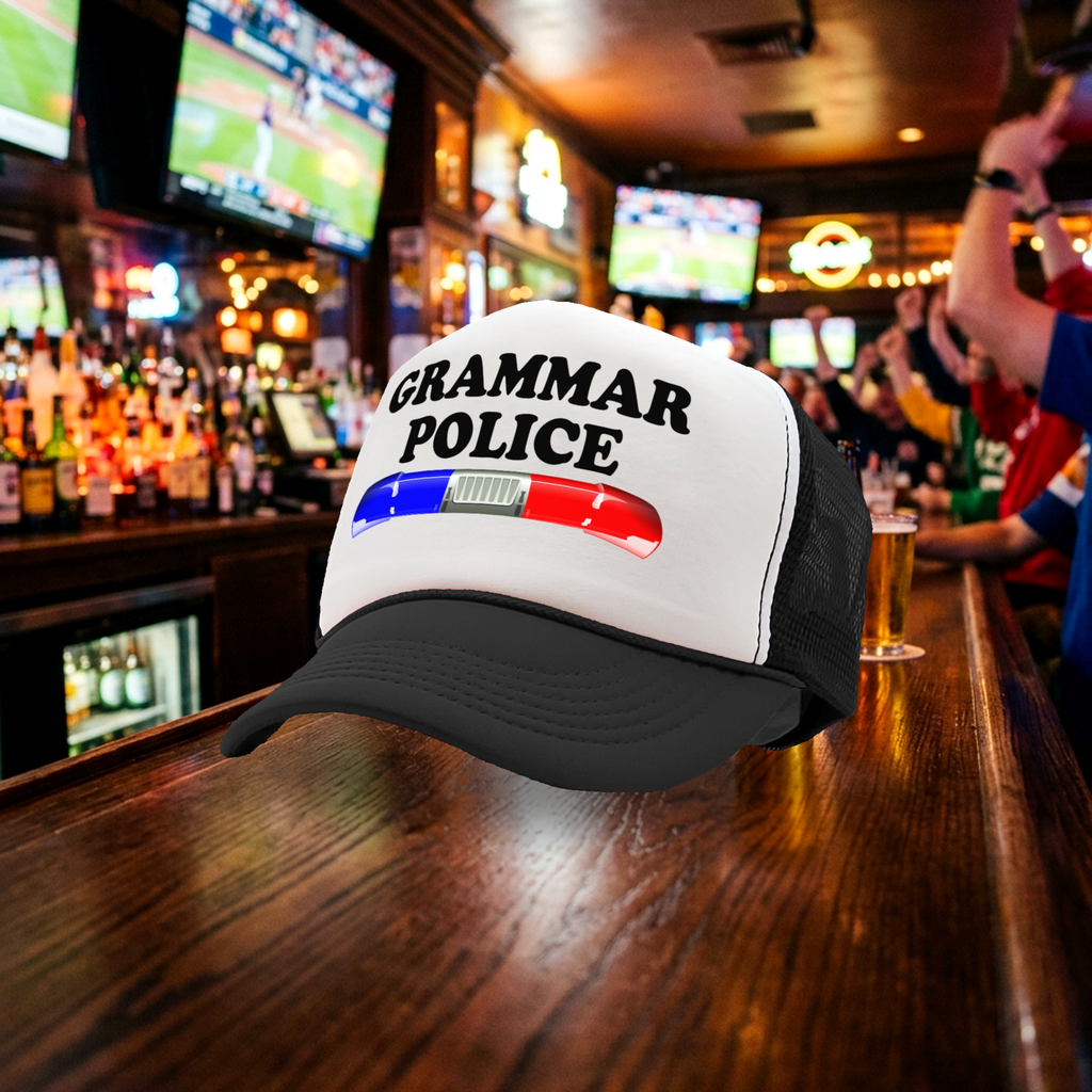 GRAMMAR POLICE - Five Panel Retro Style TRUCKER Cap