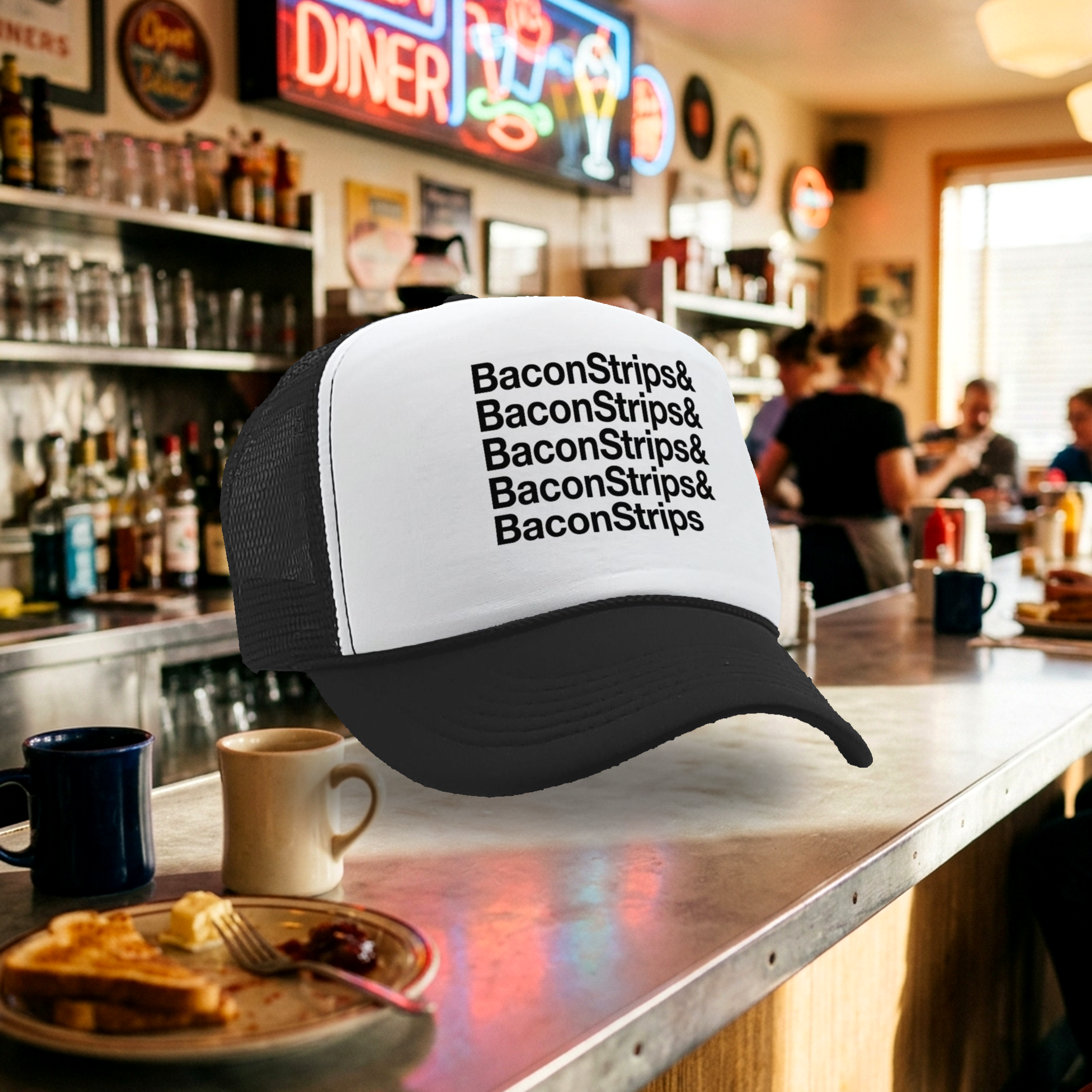 BACON STRIPS - epic food show - Vintage Retro Style Trucker Cap Hat - Five Panel Retro Style TRUCKER Cap