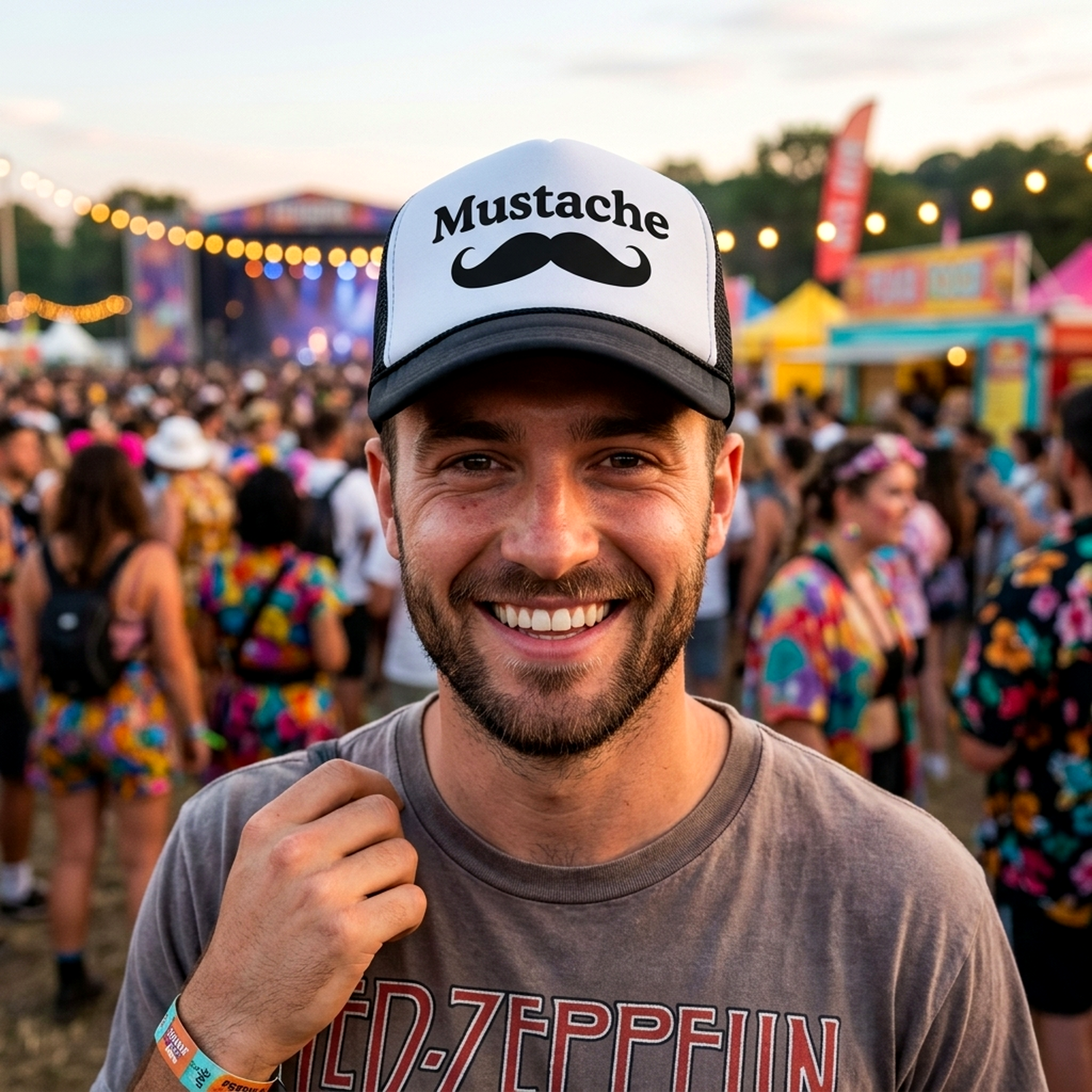 MUSTACHE - funny hipster - Vintage Retro Style Trucker Cap Hat - Five Panel Retro Style TRUCKER Cap