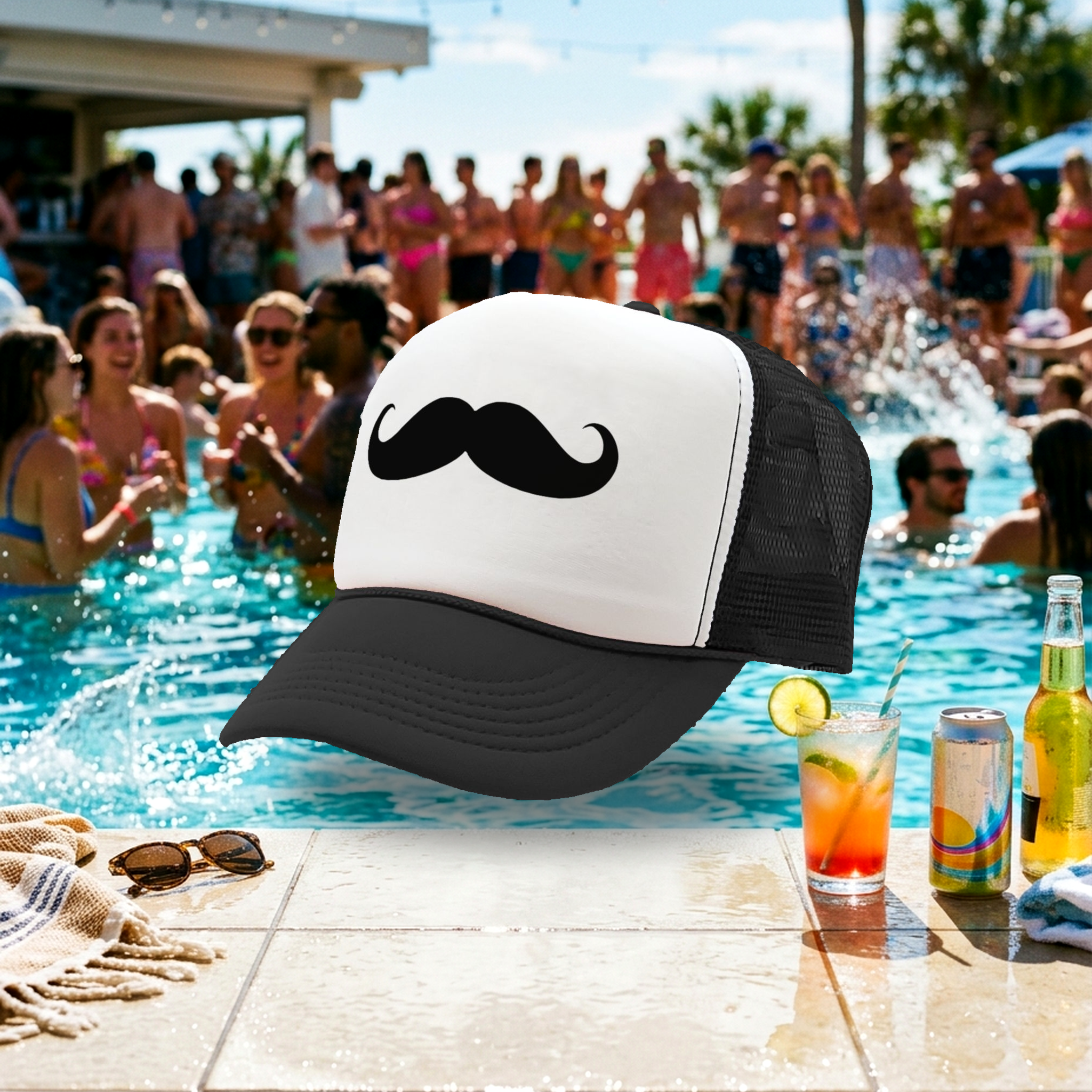 MUSTACHE - funny hipster - Vintage Retro Style Trucker Cap Hat - Five Panel Retro Style TRUCKER Cap