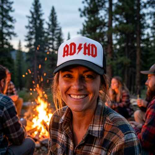 AD-HD - funny science joke music - Vintage Retro Style Trucker Cap Hat - Five Panel Retro Style TRUCKER Cap