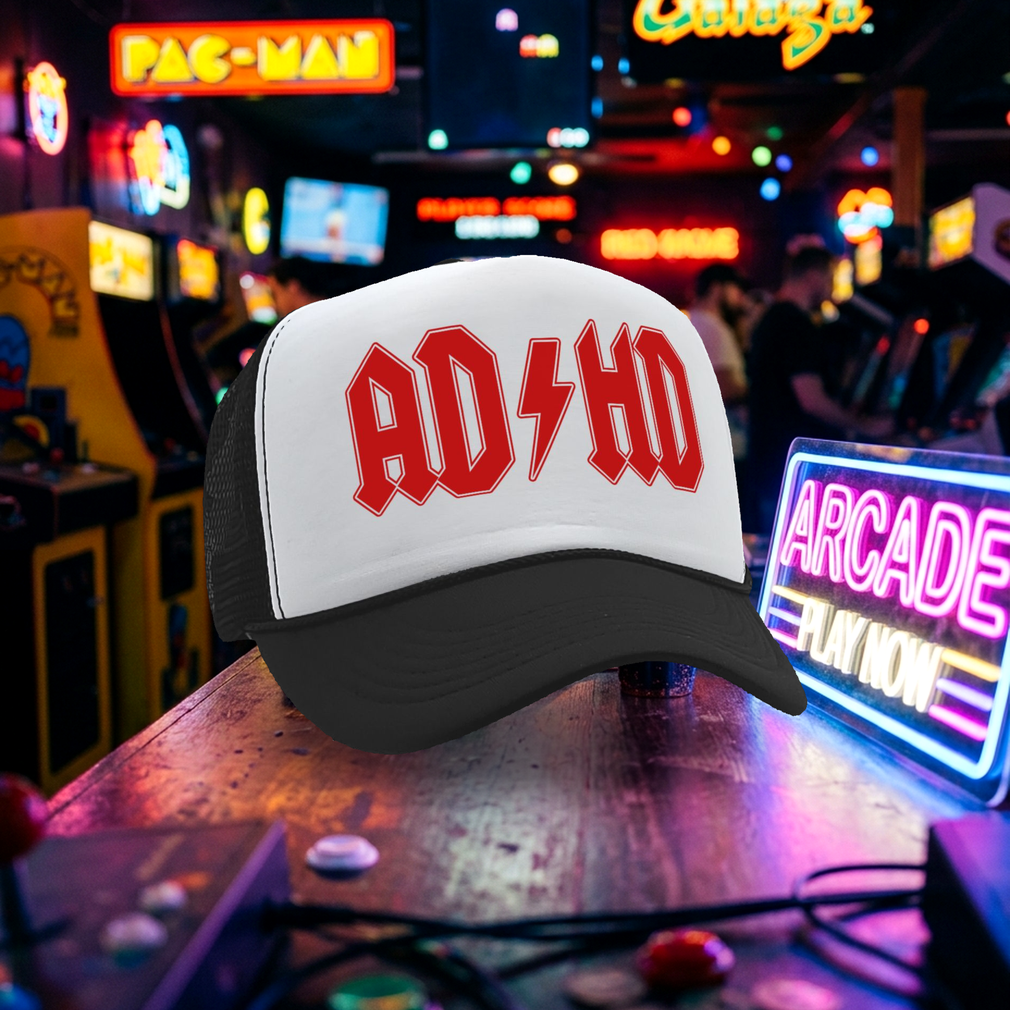 AD-HD - funny science joke music - Vintage Retro Style Trucker Cap Hat - Five Panel Retro Style TRUCKER Cap