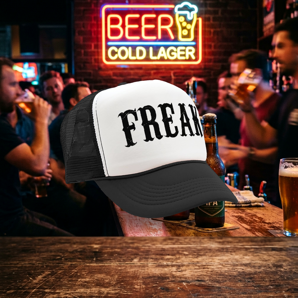 FREAK - sexy party college frat - Vintage Retro Style Trucker Cap Hat - Five Panel Retro Style TRUCKER Cap