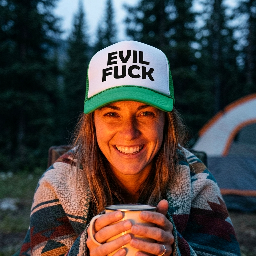 EVIL FUCK - sadistic bastard sick twisted - Vintage Retro Style Trucker Cap Hat - Five Panel Retro Style TRUCKER Cap
