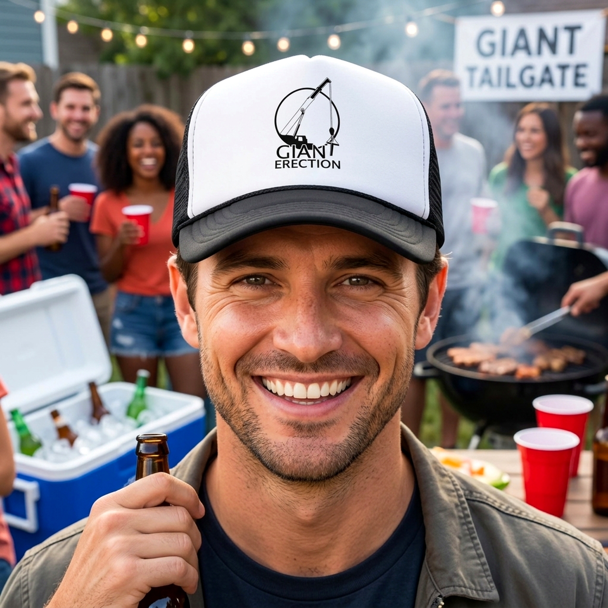 GIANT ERECTIONS - sexy construction joke - Vintage Retro Style Trucker Cap Hat - Five Panel Retro Style TRUCKER Cap