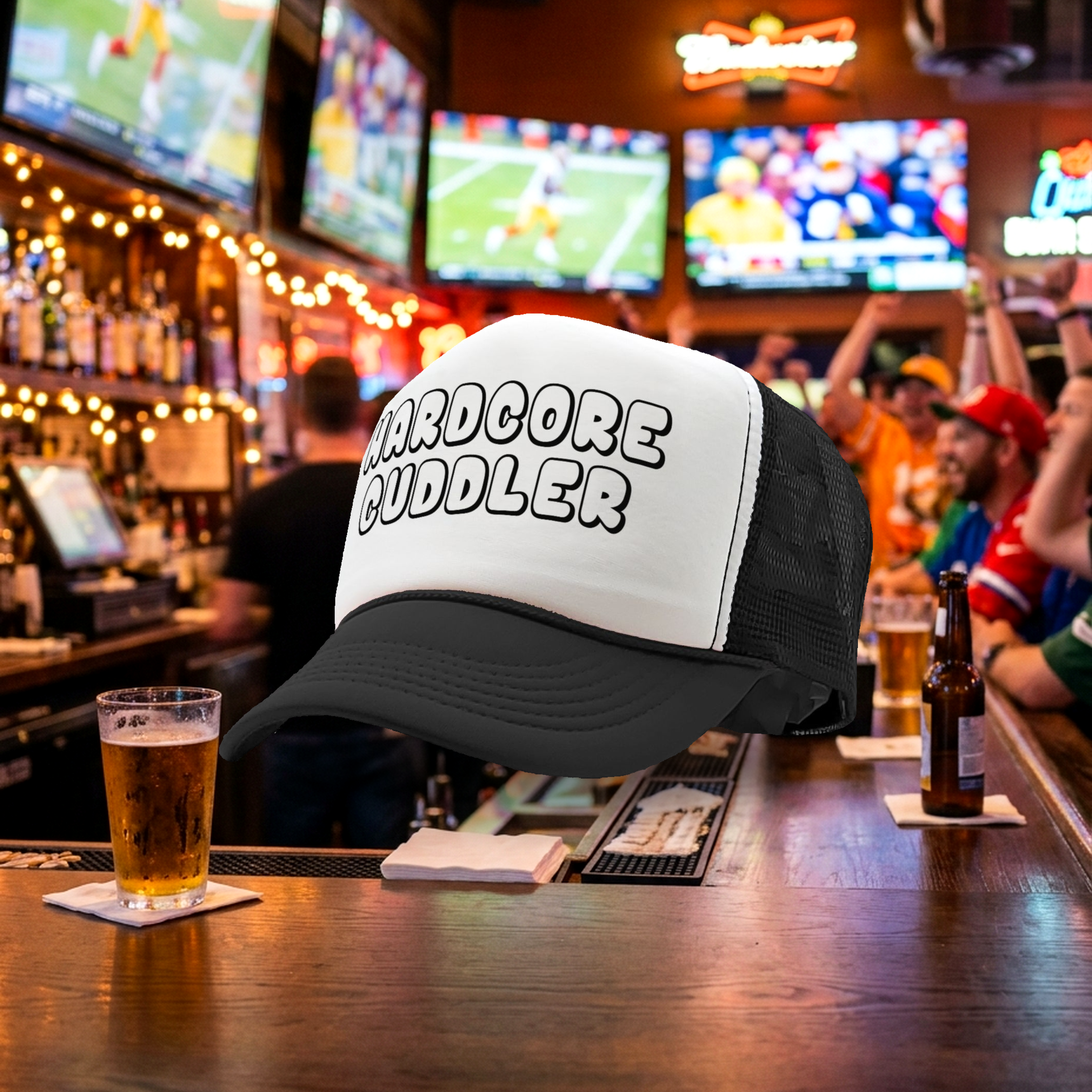 HARDCORE CUDDLER - funny sexy cute - Vintage Retro Style Trucker Cap Hat - Five Panel Retro Style TRUCKER Cap