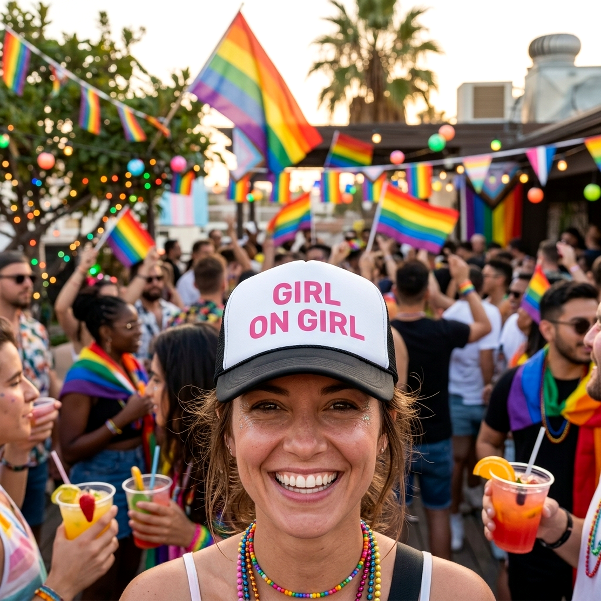 GIRL ON GIRL - lgbtq gay rights lesbian - Vintage Retro Style Trucker Cap Hat - Five Panel Retro Style TRUCKER Cap