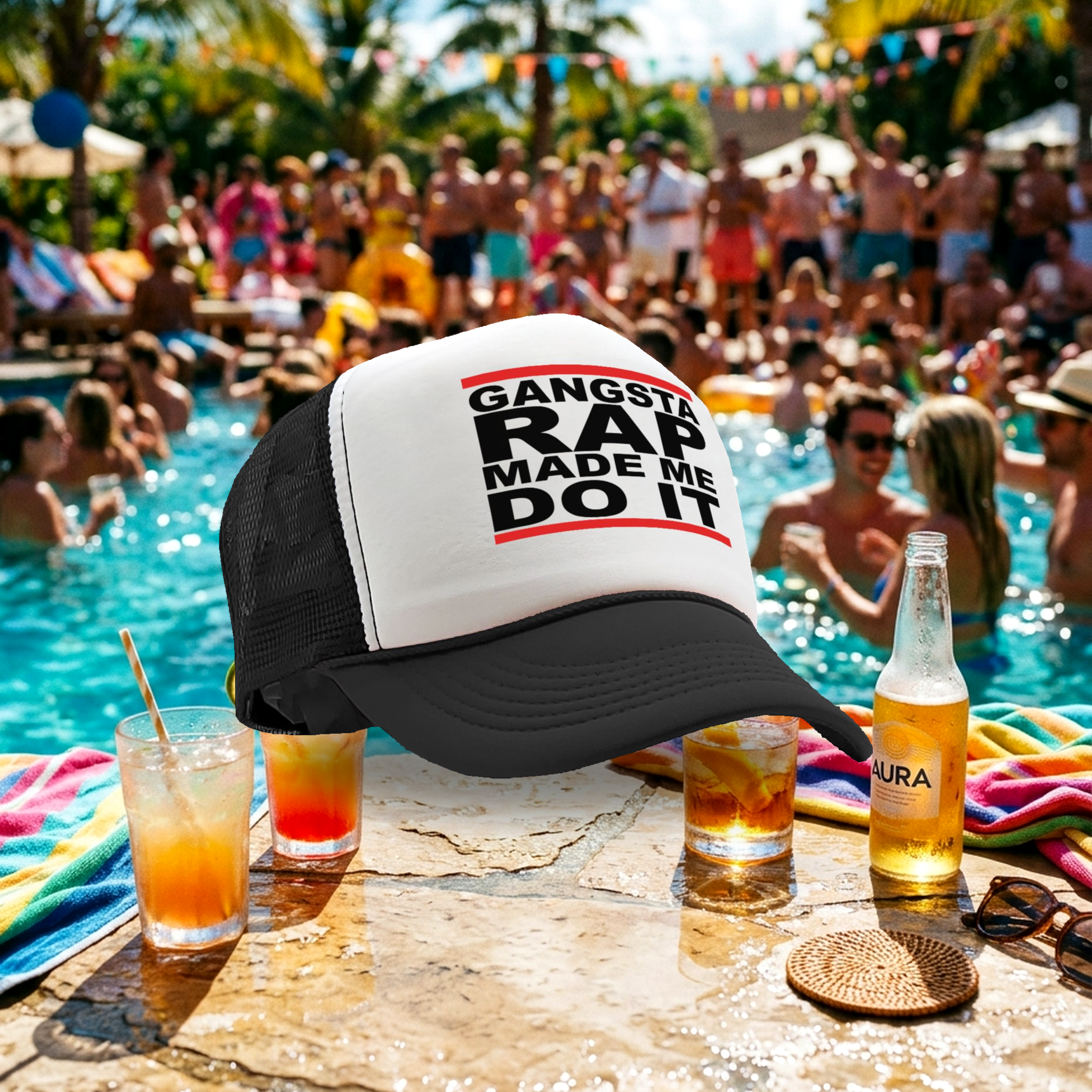 GANGSTA RAP Made Me Do It - gangster hip hop - Vintage Retro Style Trucker Cap Hat - Five Panel Retro Style TRUCKER Cap