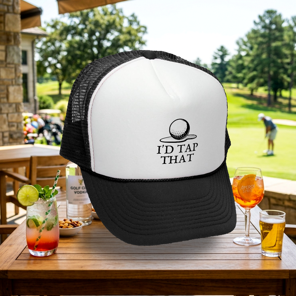 I'd TAP THAT - GOLF - Retro Vintage Mesh Trucker Cap Hat - Five Panel Retro Style TRUCKER Cap