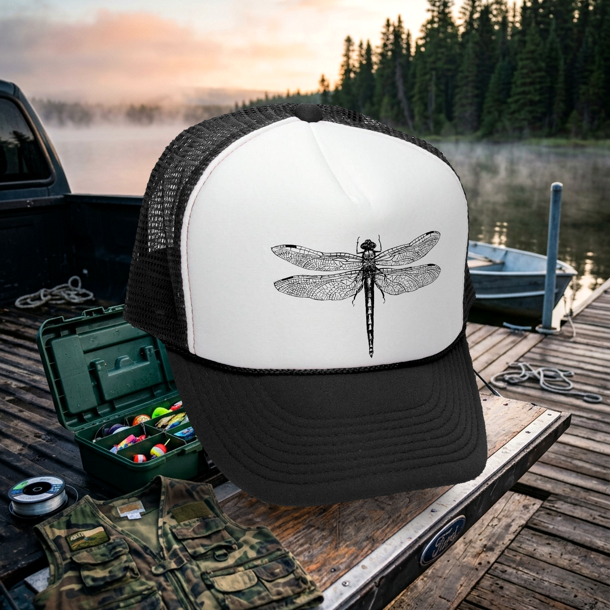 Dragonfly Trucker Hat - Mesh Cap - Five Panel Retro Style TRUCKER Cap