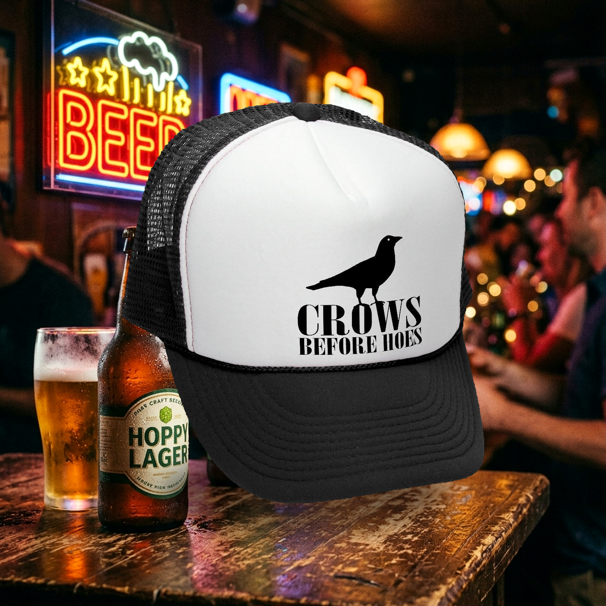 Crows Before Hoes Trucker Hat - Mesh Cap - Five Panel Retro Style TRUCKER Cap