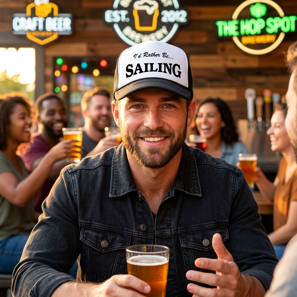 I'd Rather Be Sailing Trucker Hat - Mesh Cap - Five Panel Retro Style TRUCKER Cap