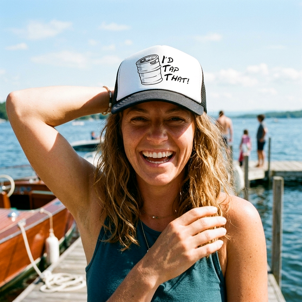 I'd Tap That KEG - BEER - Trucker Hat - Mesh Cap - Five Panel Retro Style TRUCKER Cap