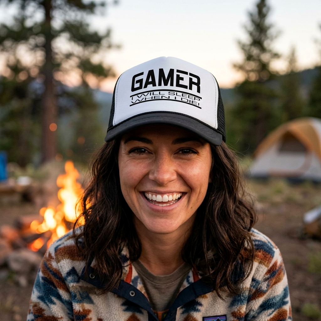 GAMER - I will SLEEP when I DIE - gaming - Vintage Retro Style Trucker Cap Hat - Five Panel Retro Style TRUCKER Cap