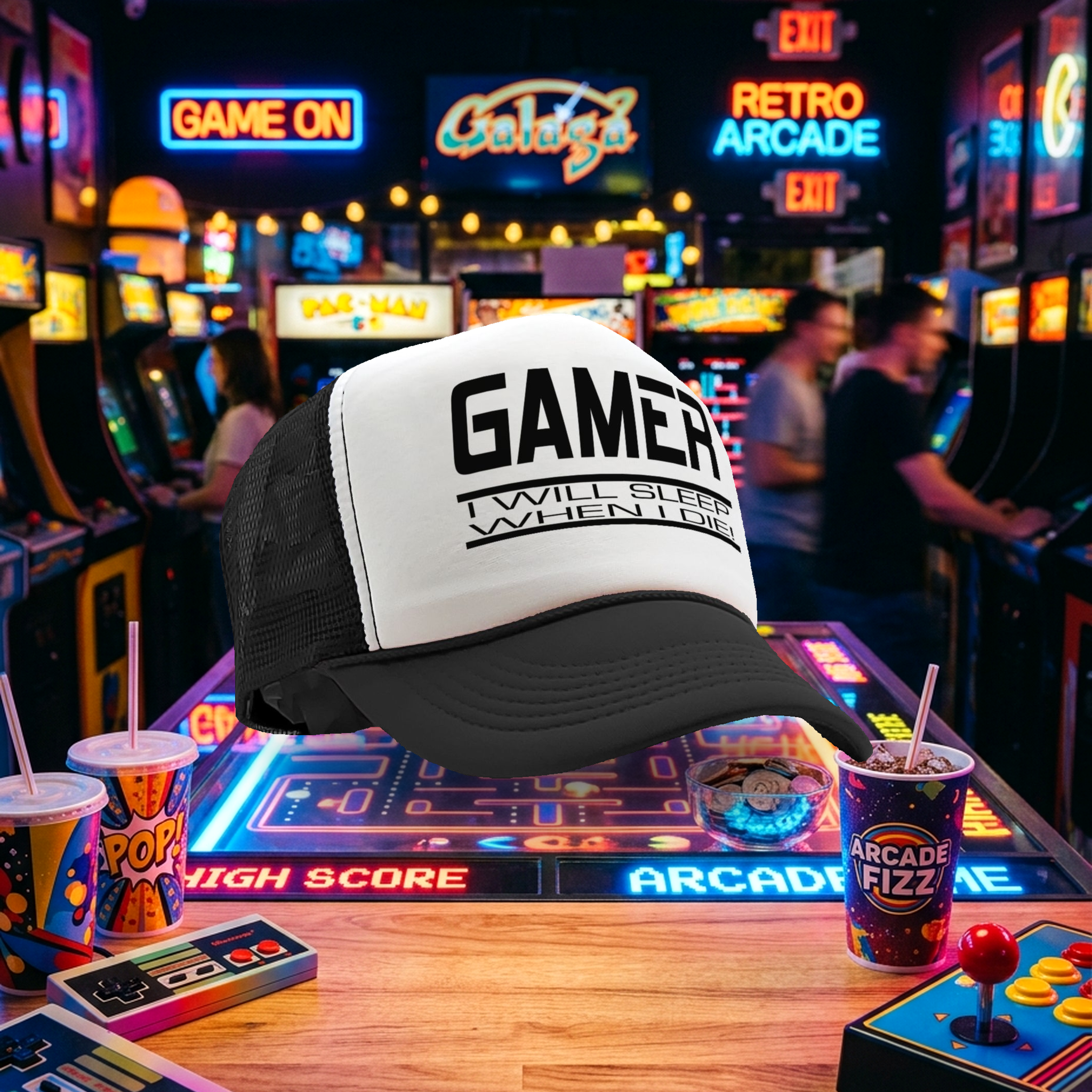 GAMER - I will SLEEP when I DIE - gaming - Vintage Retro Style Trucker Cap Hat - Five Panel Retro Style TRUCKER Cap