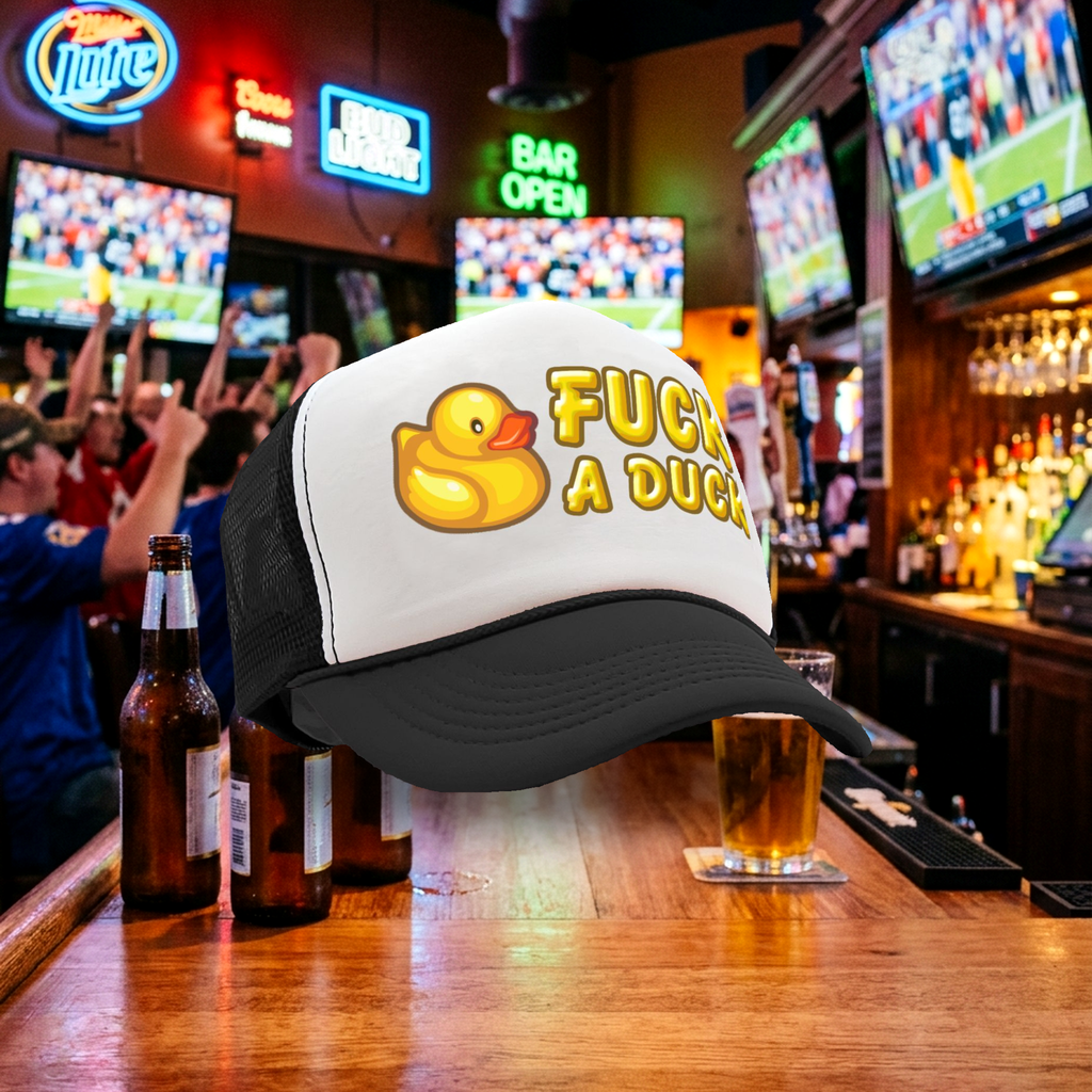 F___ A DUCK - funny dare gift gag rubber ducky - Vintage Retro Style Trucker Cap Hat - Five Panel Retro Style TRUCKER Cap