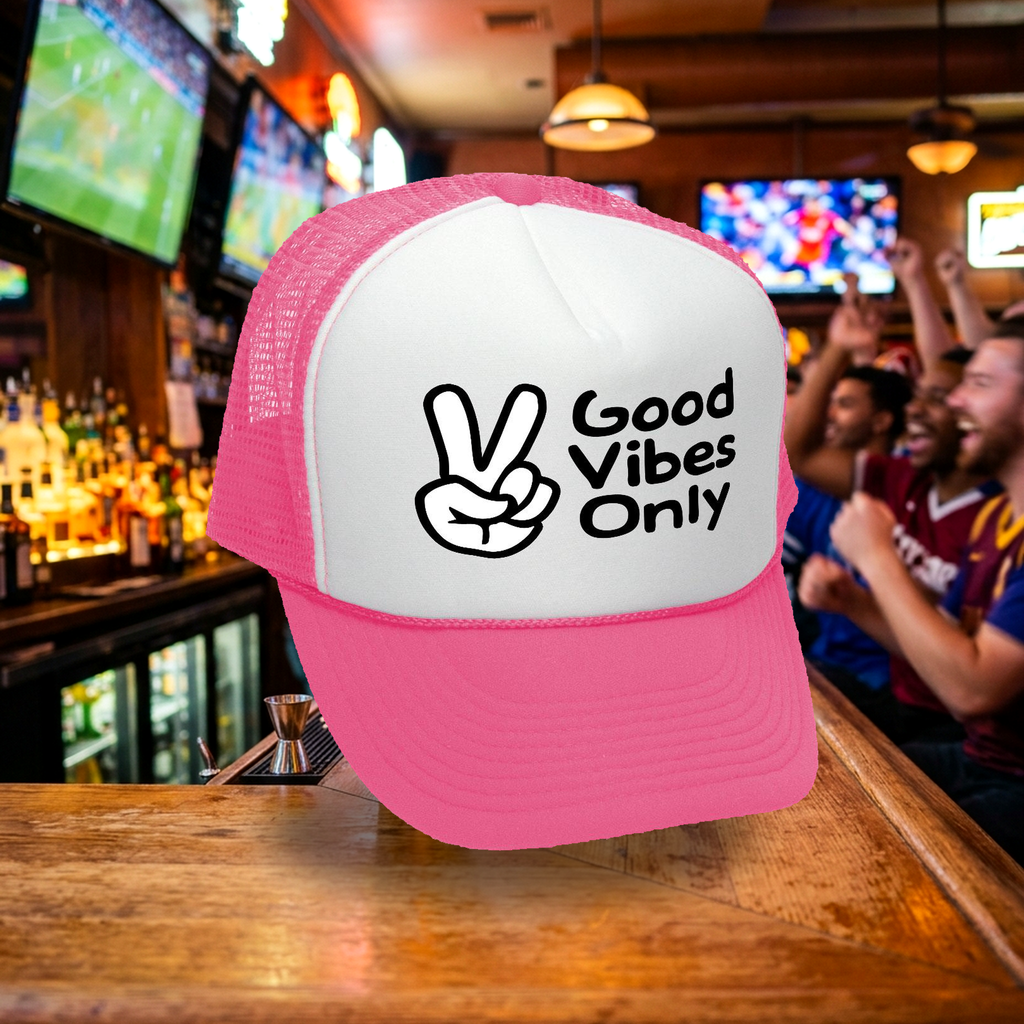 Good Vibes Only - TRUCKER HAT - Mesh Cap - Five Panel Retro Style TRUCKER Cap