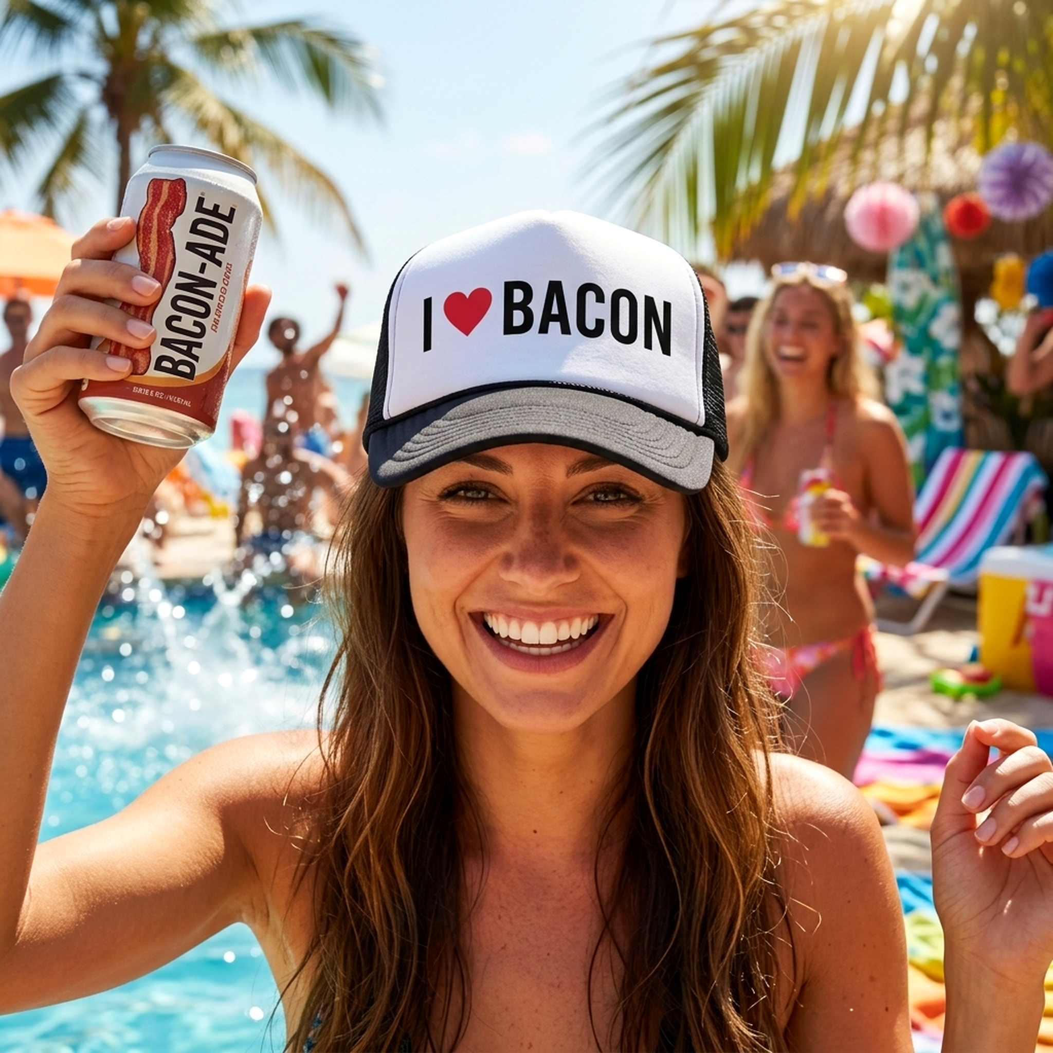 I HEART BACON - grease breakfast food - Vintage Retro Style Trucker Cap Hat - Five Panel Retro Style TRUCKER Cap