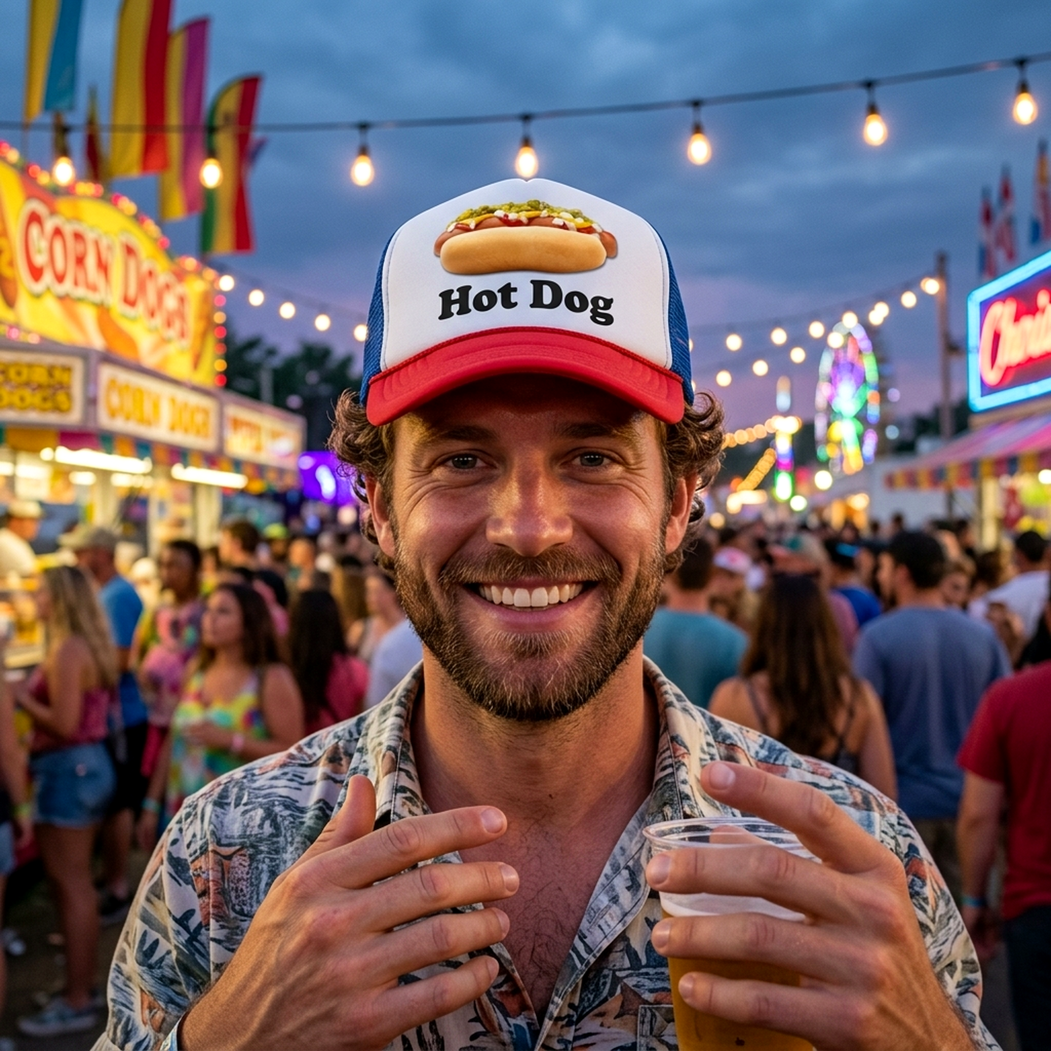 HOT DOG - Concession Truck Fair Carnival Snack - Vintage Retro Style Trucker Cap Hat - Five Panel Retro Style TRUCKER Cap