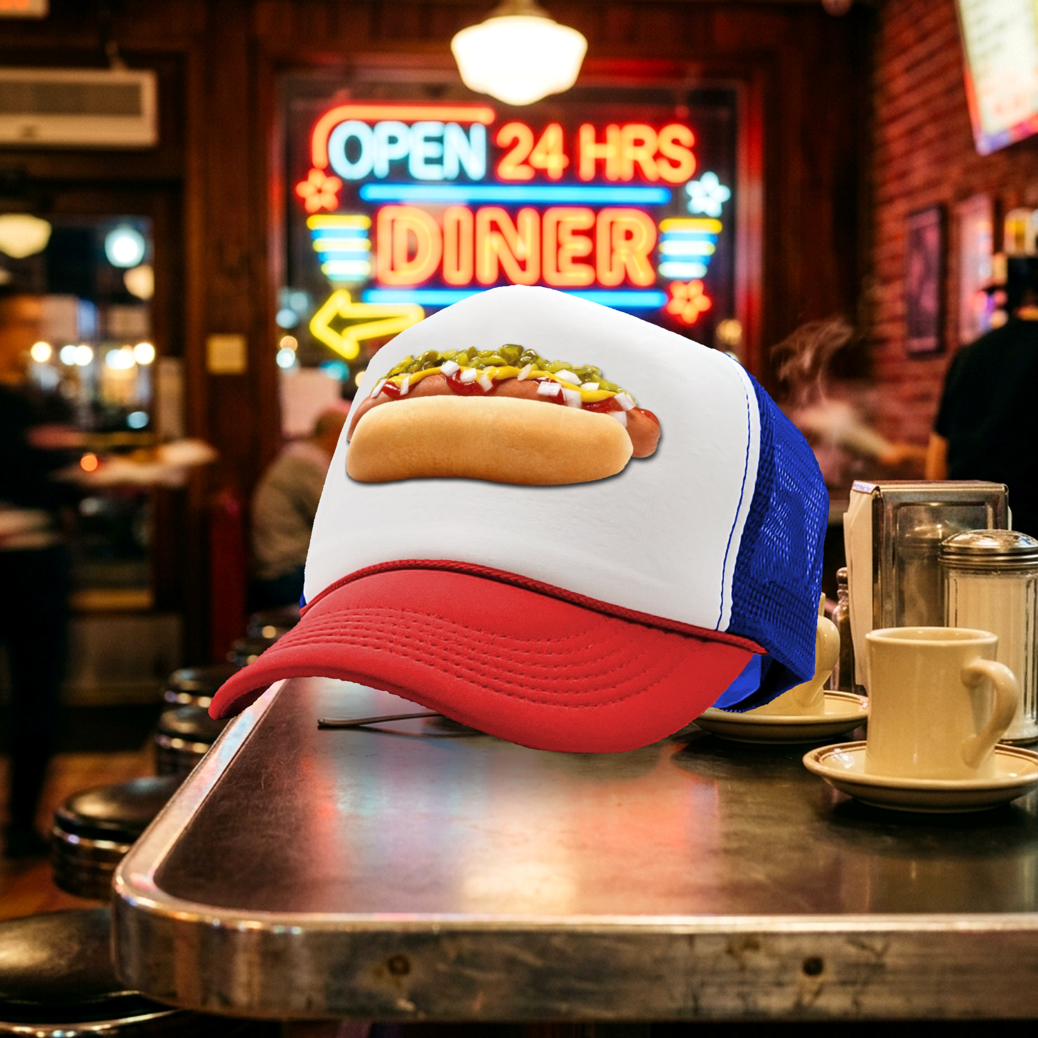 HOT DOG - Concession Truck Fair Carnival Snack - Vintage Retro Style Trucker Cap Hat - Five Panel Retro Style TRUCKER Cap