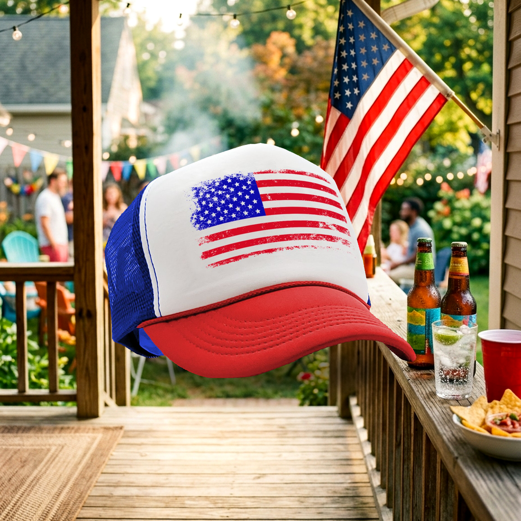 Grunge American Flag - Patriotic usa murica - Vintage Retro Style Trucker Cap Hat - Five Panel Retro Style TRUCKER Cap
