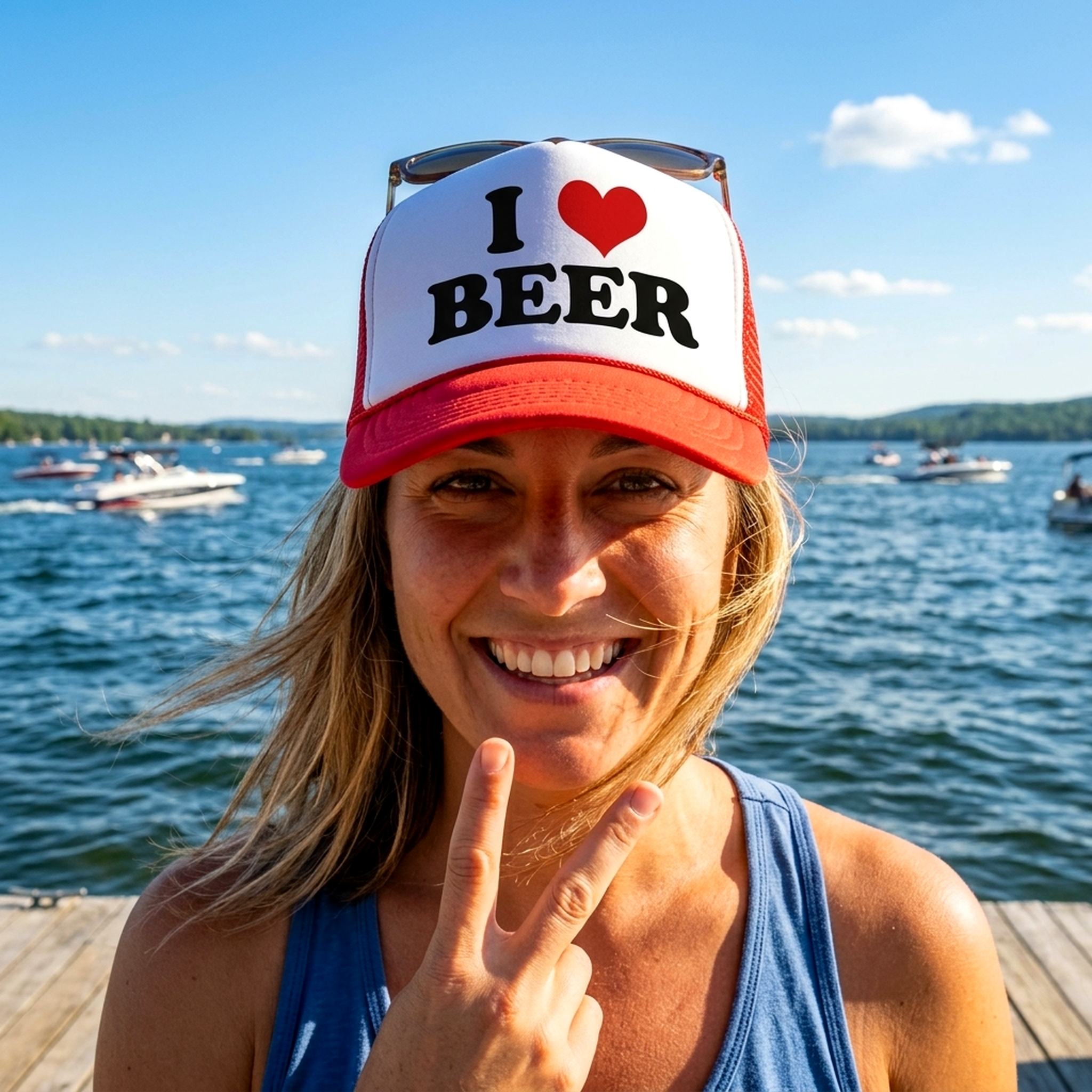 I HEART BEER - funny joke party gag - Vintage Retro Style Trucker Cap Hat - Five Panel Retro Style TRUCKER Cap