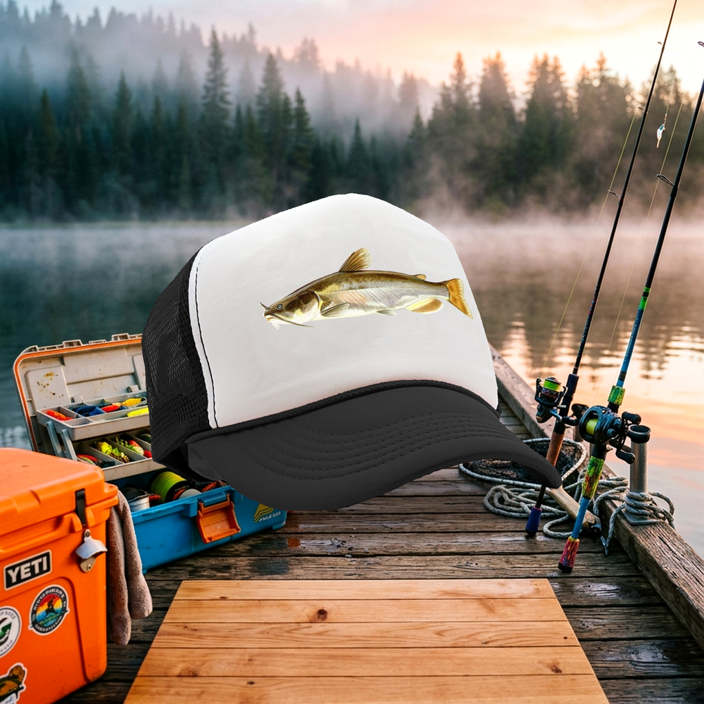 CATFISH - lake fish pond angler fishing - Vintage Retro Style Trucker Cap Hat - Five Panel Retro Style TRUCKER Cap